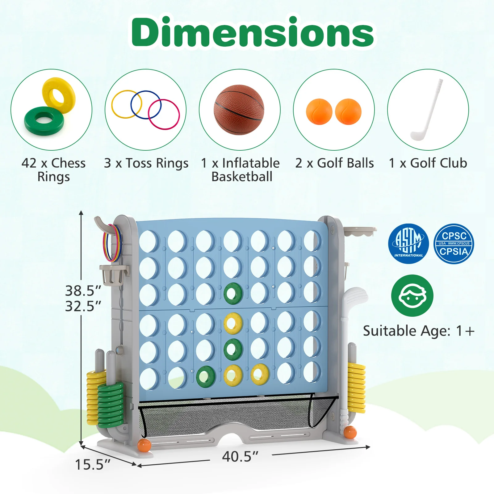 Jumbo 4-to-Score Game with Ring-toss and Basketball Hoop - Image 37