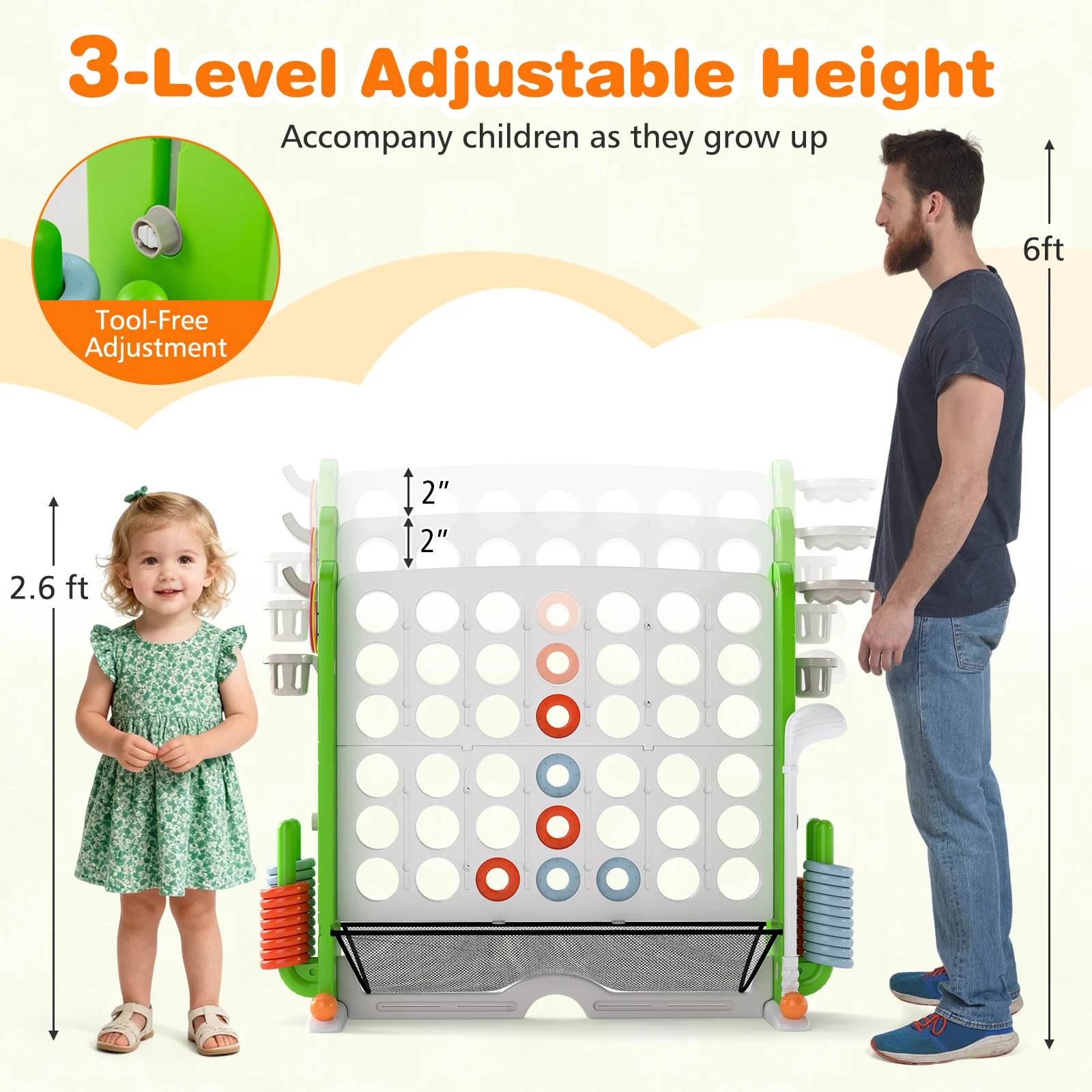 Jumbo 4-to-Score Game with Ring-toss and Basketball Hoop - Image 6
