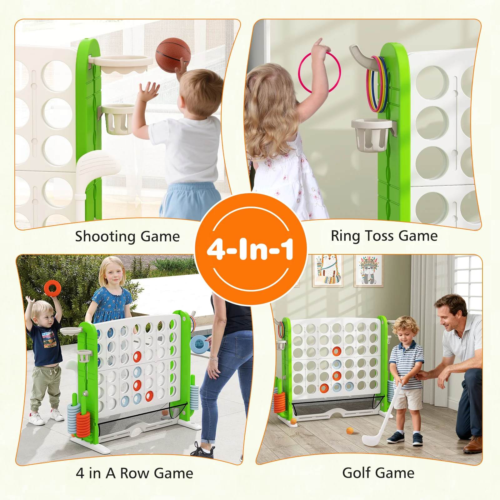 Jumbo 4-to-Score Game with Ring-toss and Basketball Hoop - Image 8