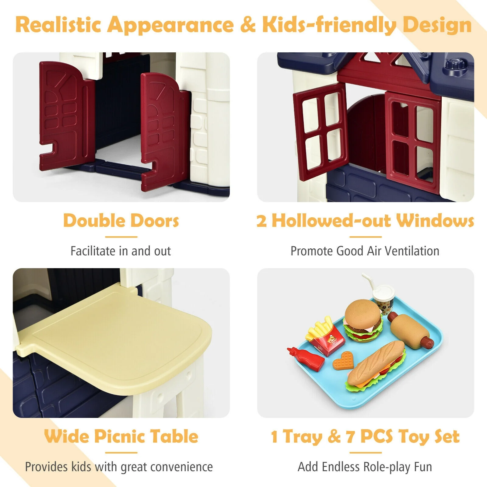 Kidâs Playhouse Pretend Toy House For Boys and Girls 7 Pieces Toy Set - Image 6