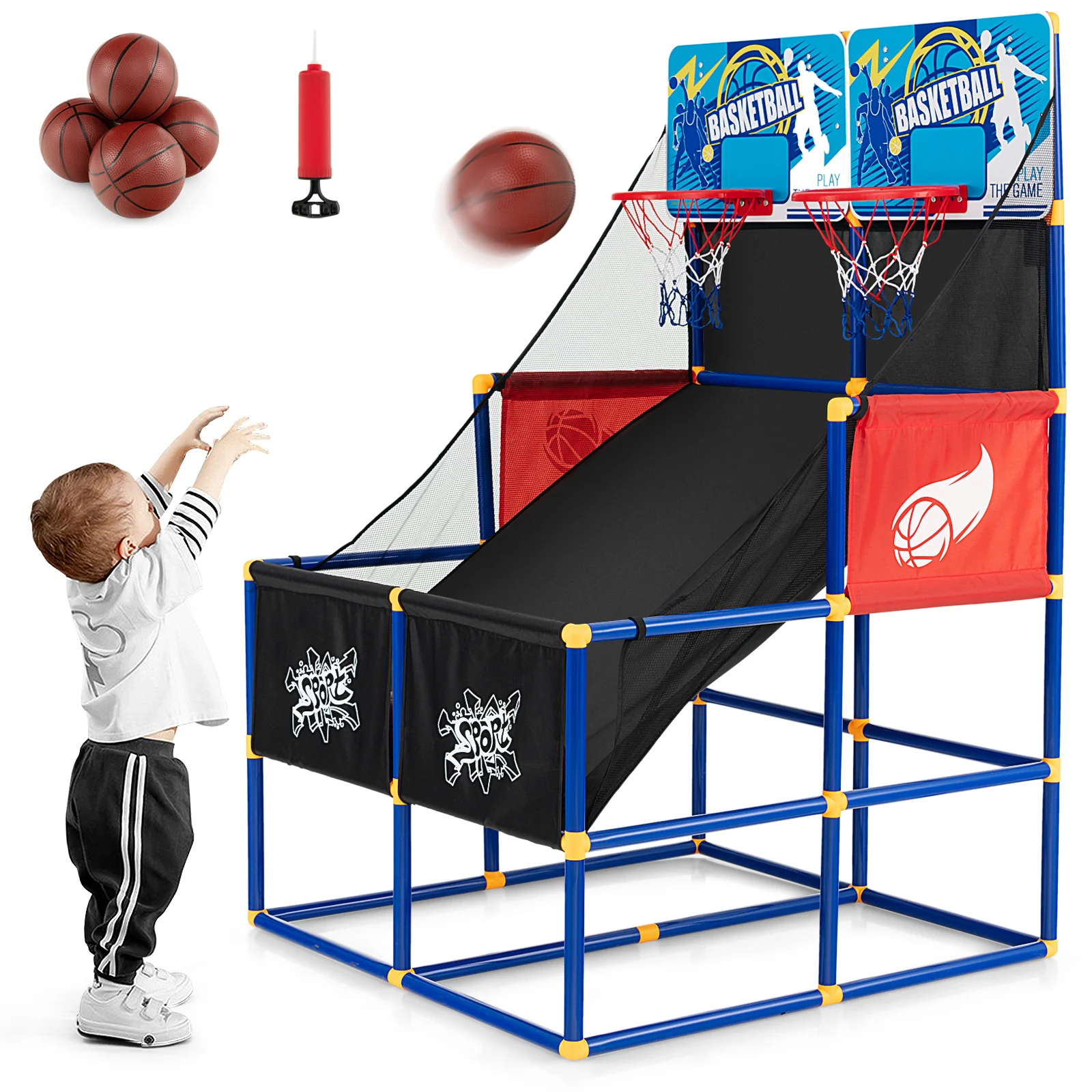 Kids Arcade Basketball Game Set with 4 Basketballs and Ball Pump - Image 3