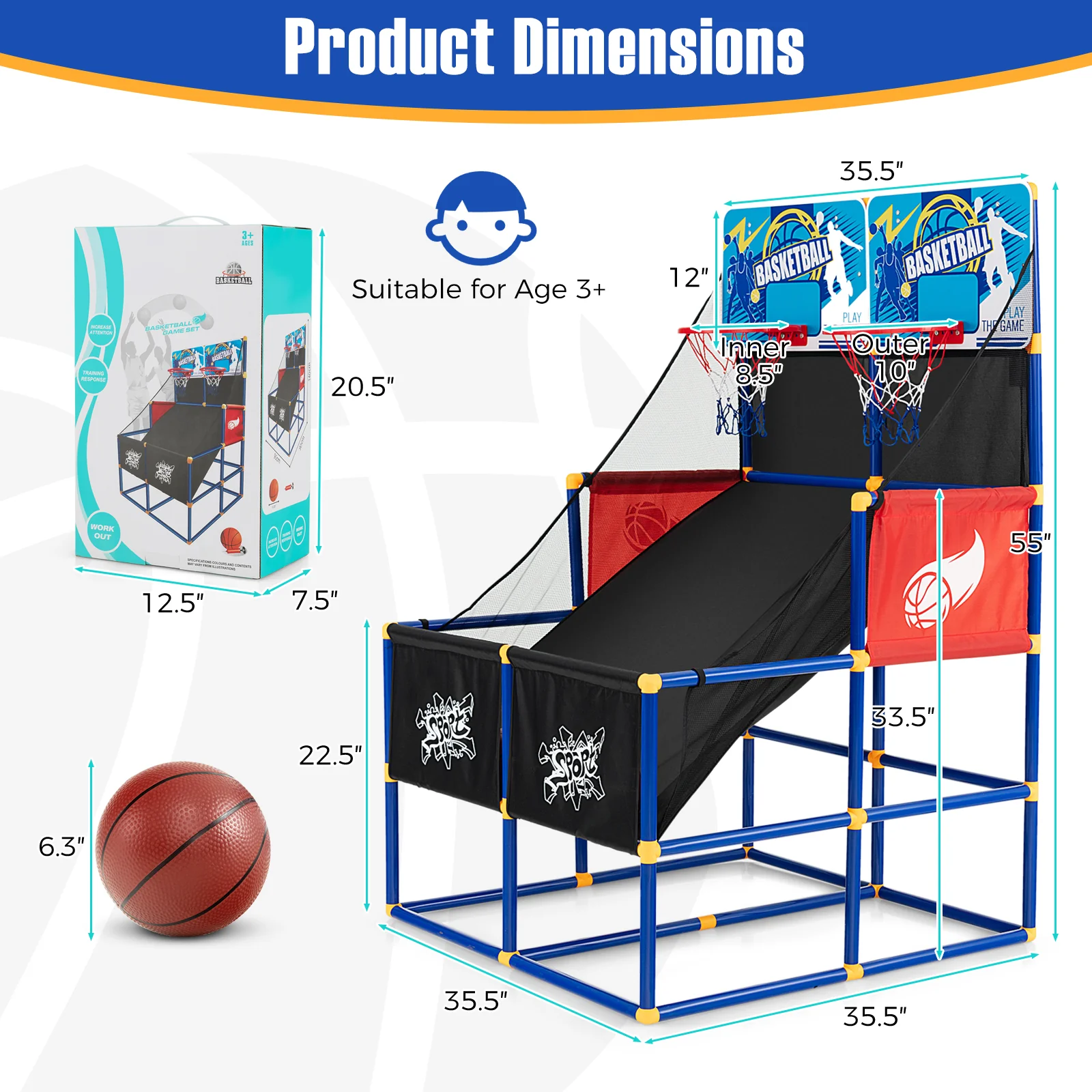 Kids Arcade Basketball Game Set with 4 Basketballs and Ball Pump - Image 5