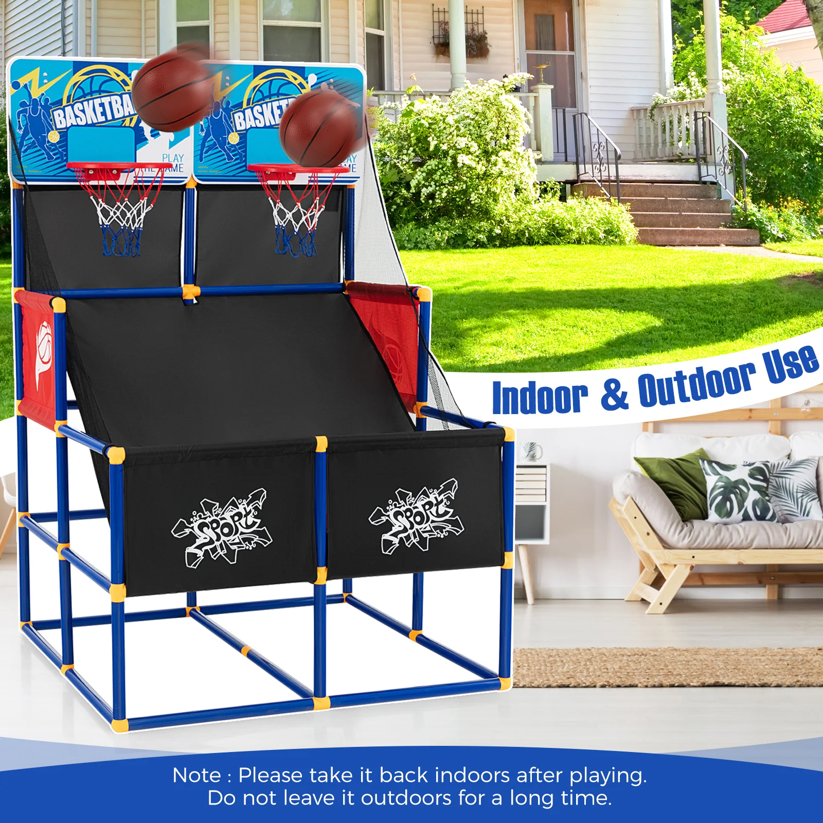 Kids Arcade Basketball Game Set with 4 Basketballs and Ball Pump - Image 6
