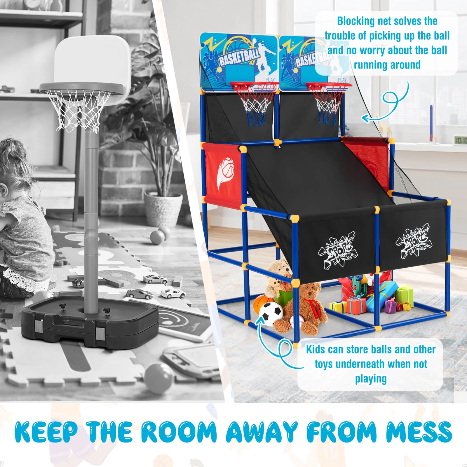 Kids Arcade Basketball Game Set with 4 Basketballs and Ball Pump - Image 7