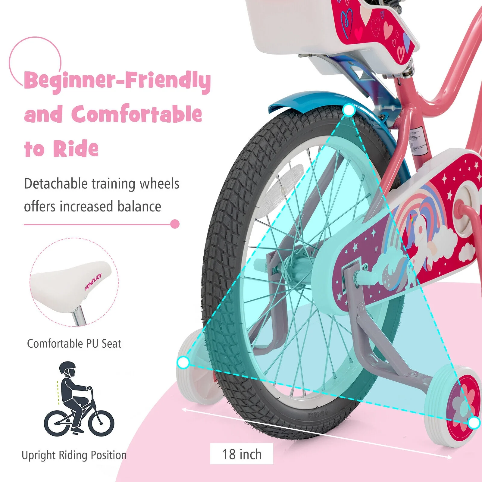 Kids Bicycle with Training Wheels and Basket for Boys and Girls Age 3-9 Years - Image 15