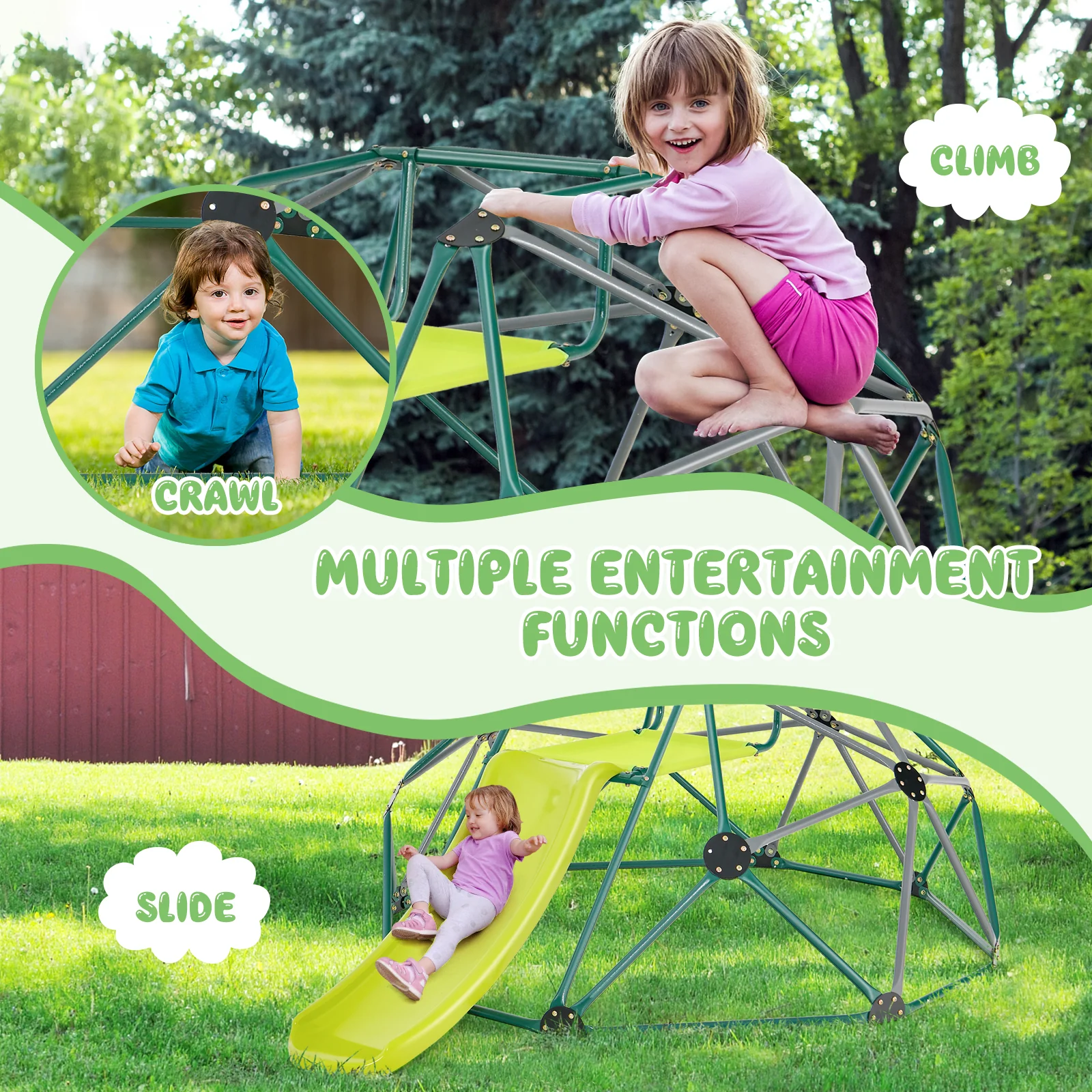 Kids Climbing Dome with Slide and Fabric Cushion for Garden Yard - Image 10