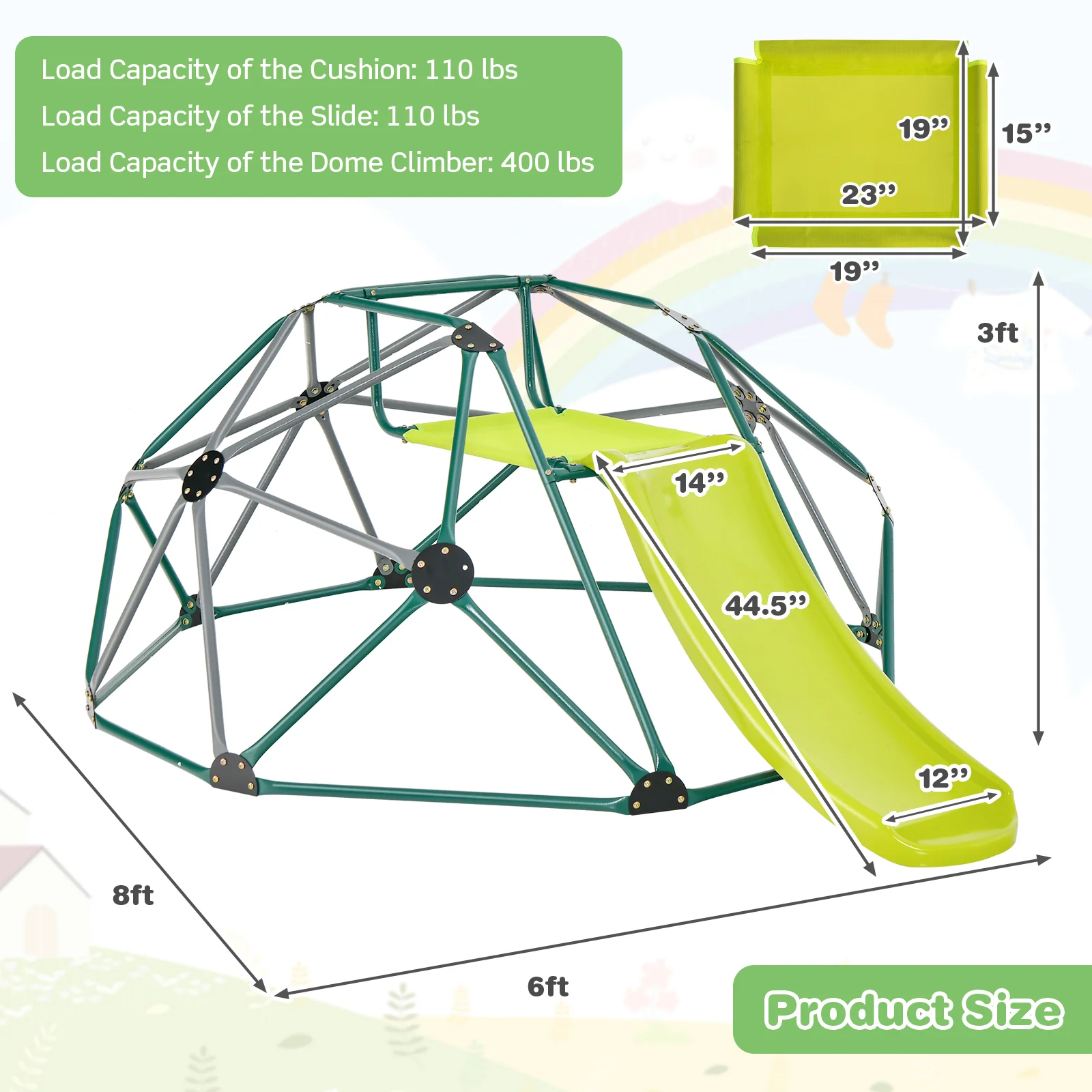 Kids Climbing Dome with Slide and Fabric Cushion for Garden Yard - Image 13