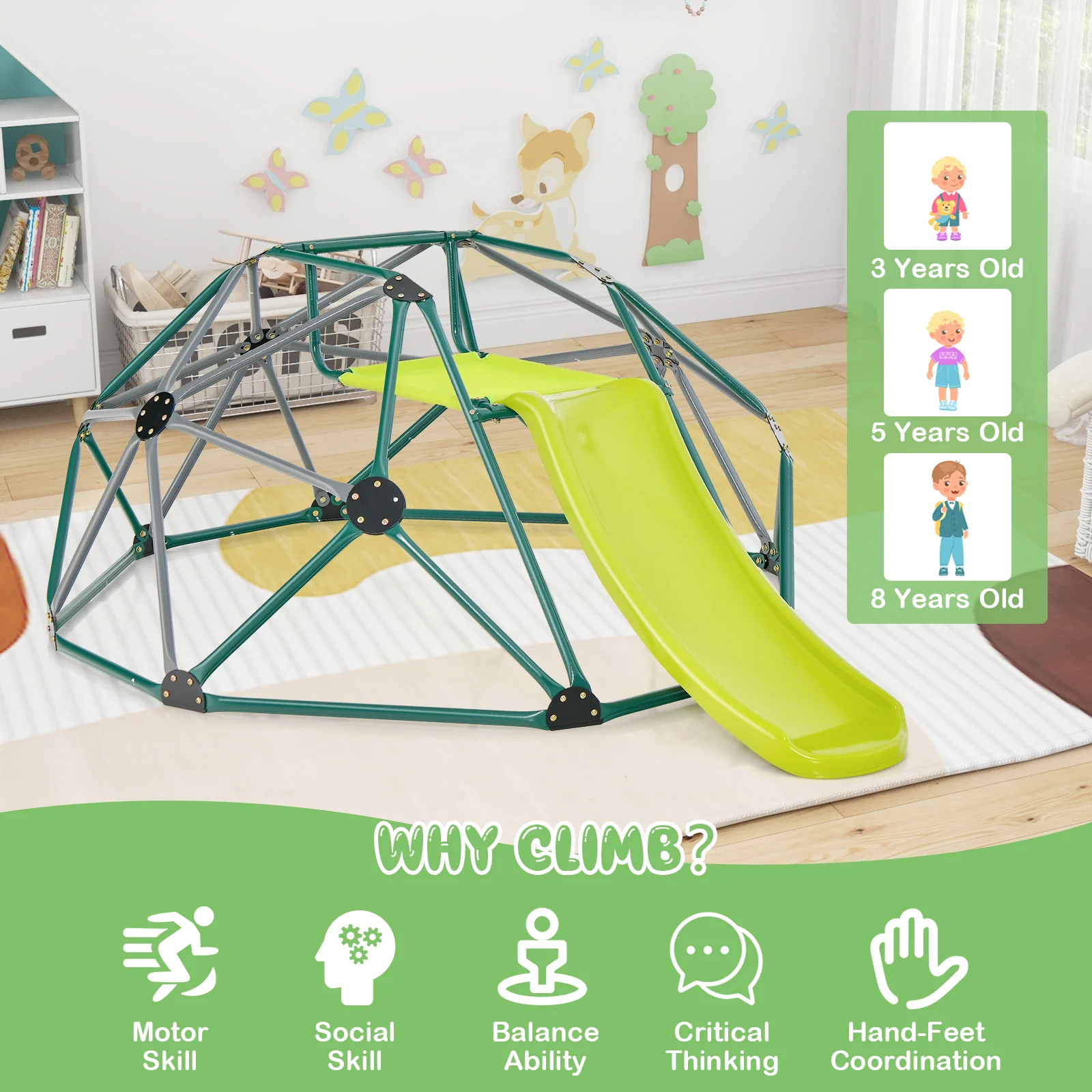 Kids Climbing Dome with Slide and Fabric Cushion for Garden Yard - Image 16