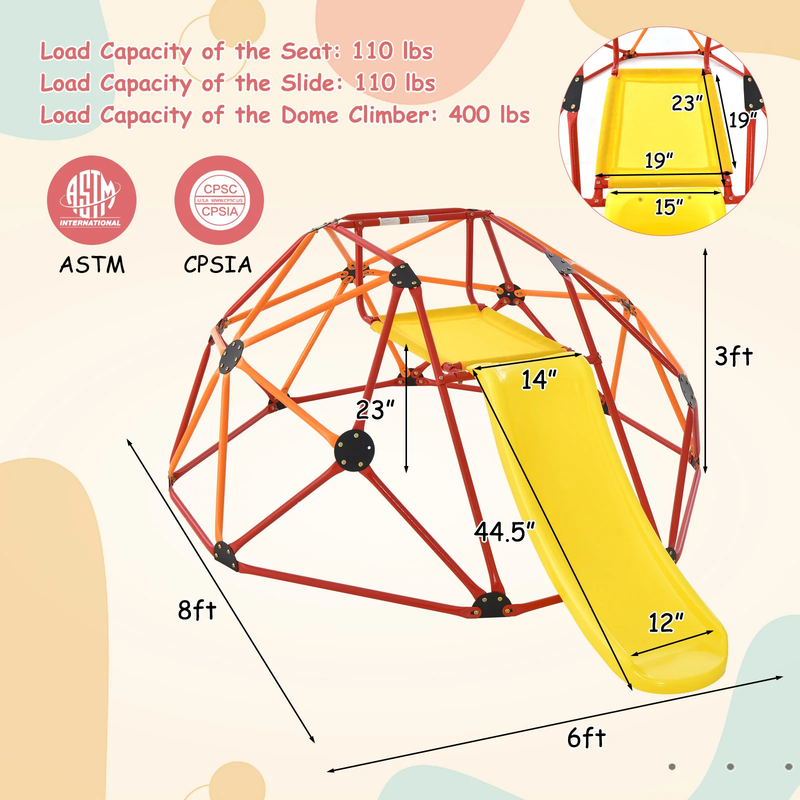 Kids Climbing Dome with Slide and Fabric Cushion for Garden Yard - Image 21