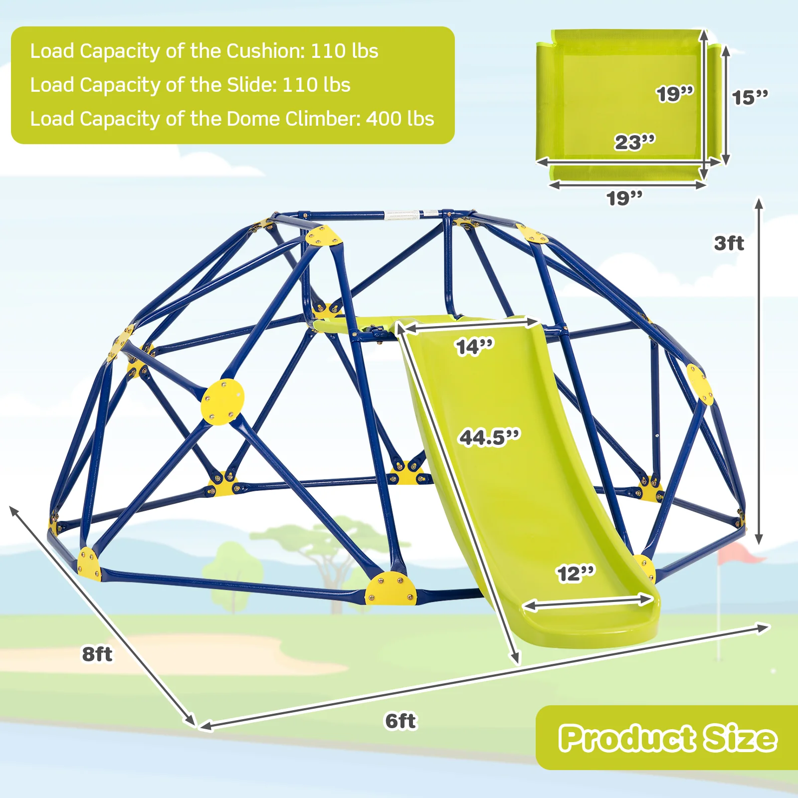Kids Climbing Dome with Slide and Fabric Cushion for Garden Yard - Image 4