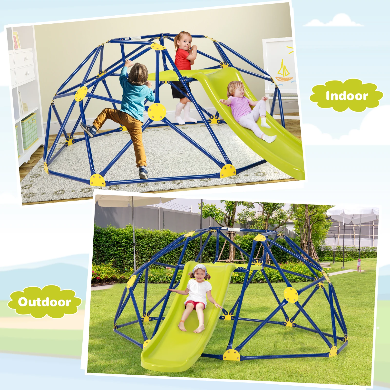 Kids Climbing Dome with Slide and Fabric Cushion for Garden Yard - Image 5