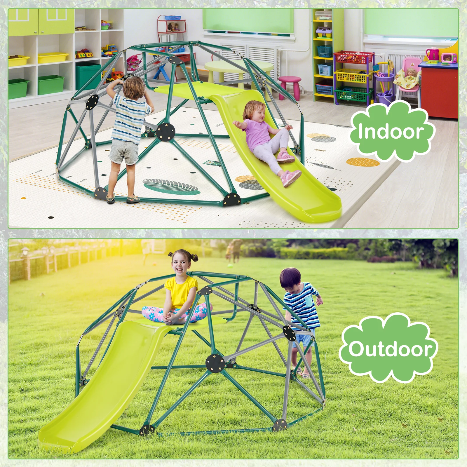 Kids Climbing Dome with Slide and Fabric Cushion for Garden Yard - Image 9