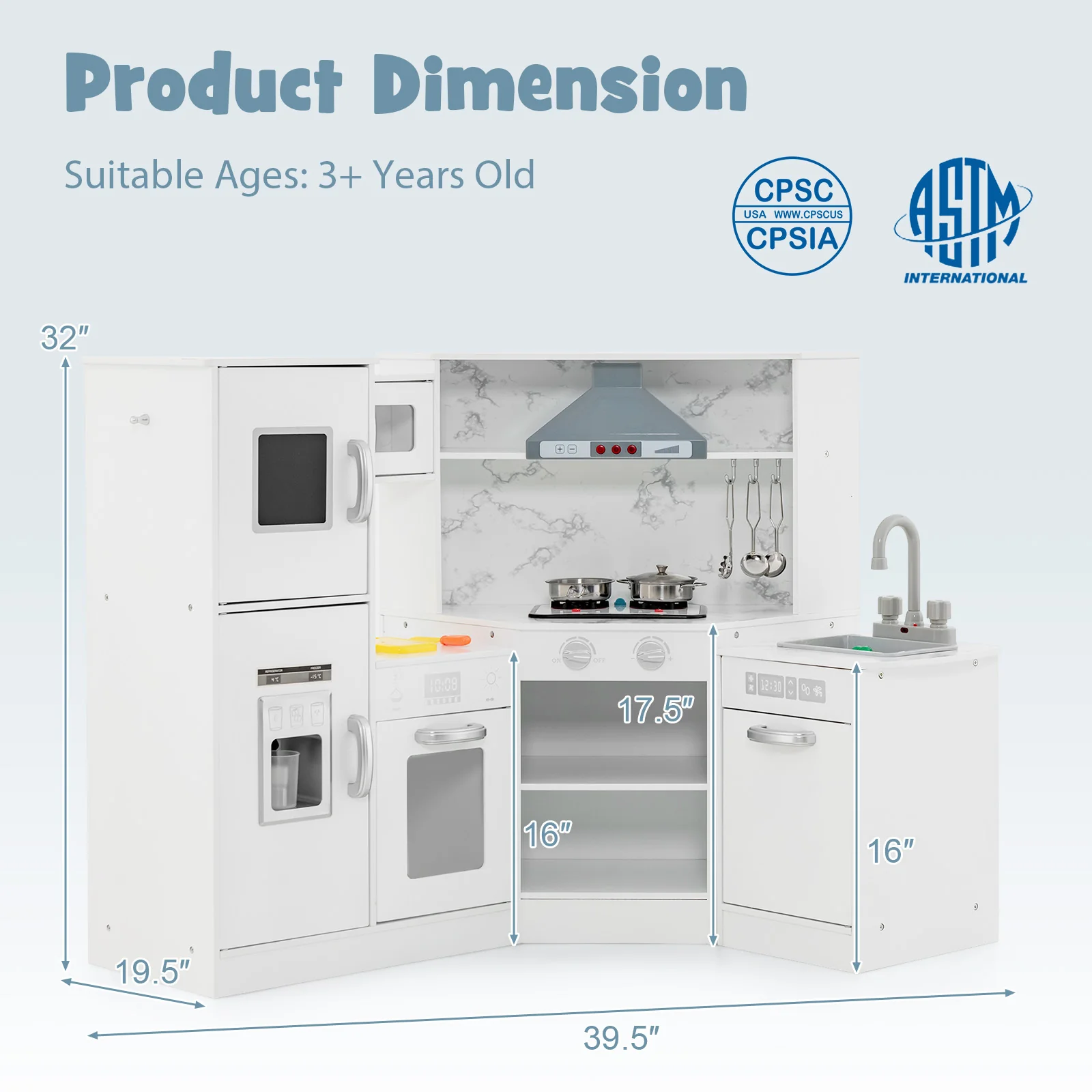 Kids Corner Pretend Kitchen Playset with Separated Washing Basin - Image 11