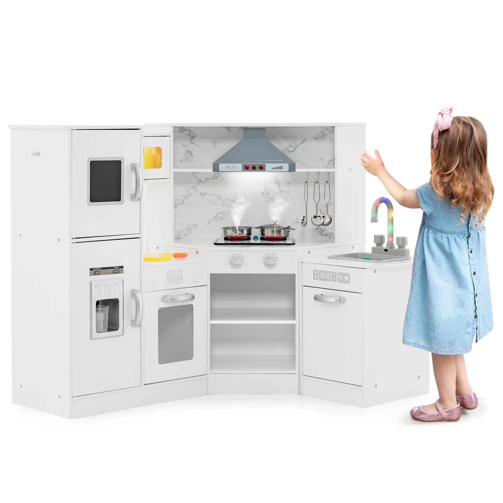 Kids Corner Pretend Kitchen Playset with Separated Washing Basin - Image 12
