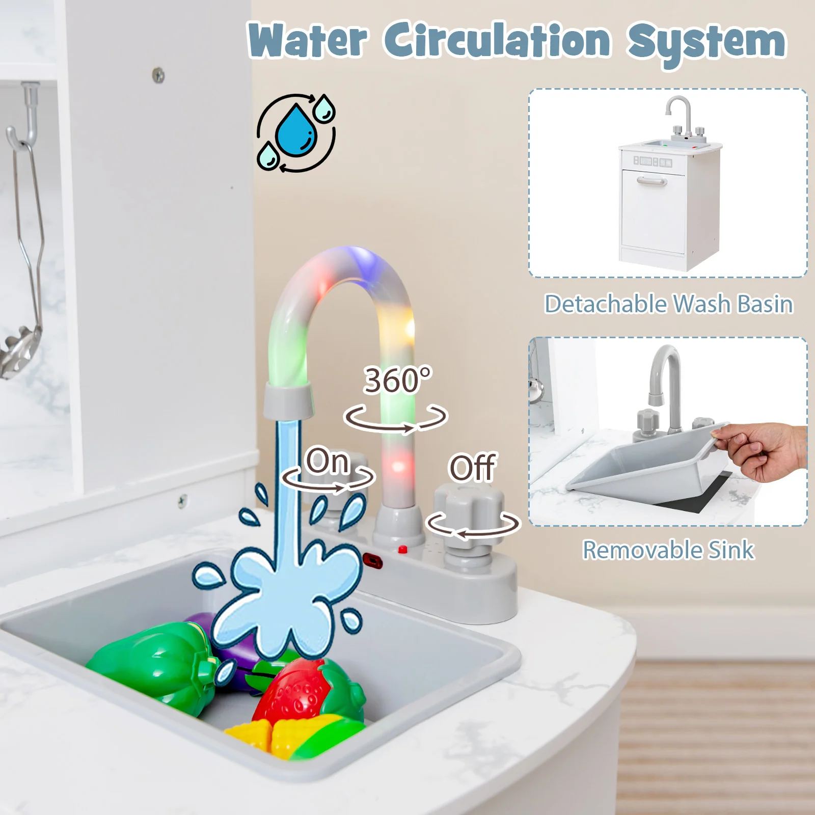 Kids Corner Pretend Kitchen Playset with Separated Washing Basin - Image 13