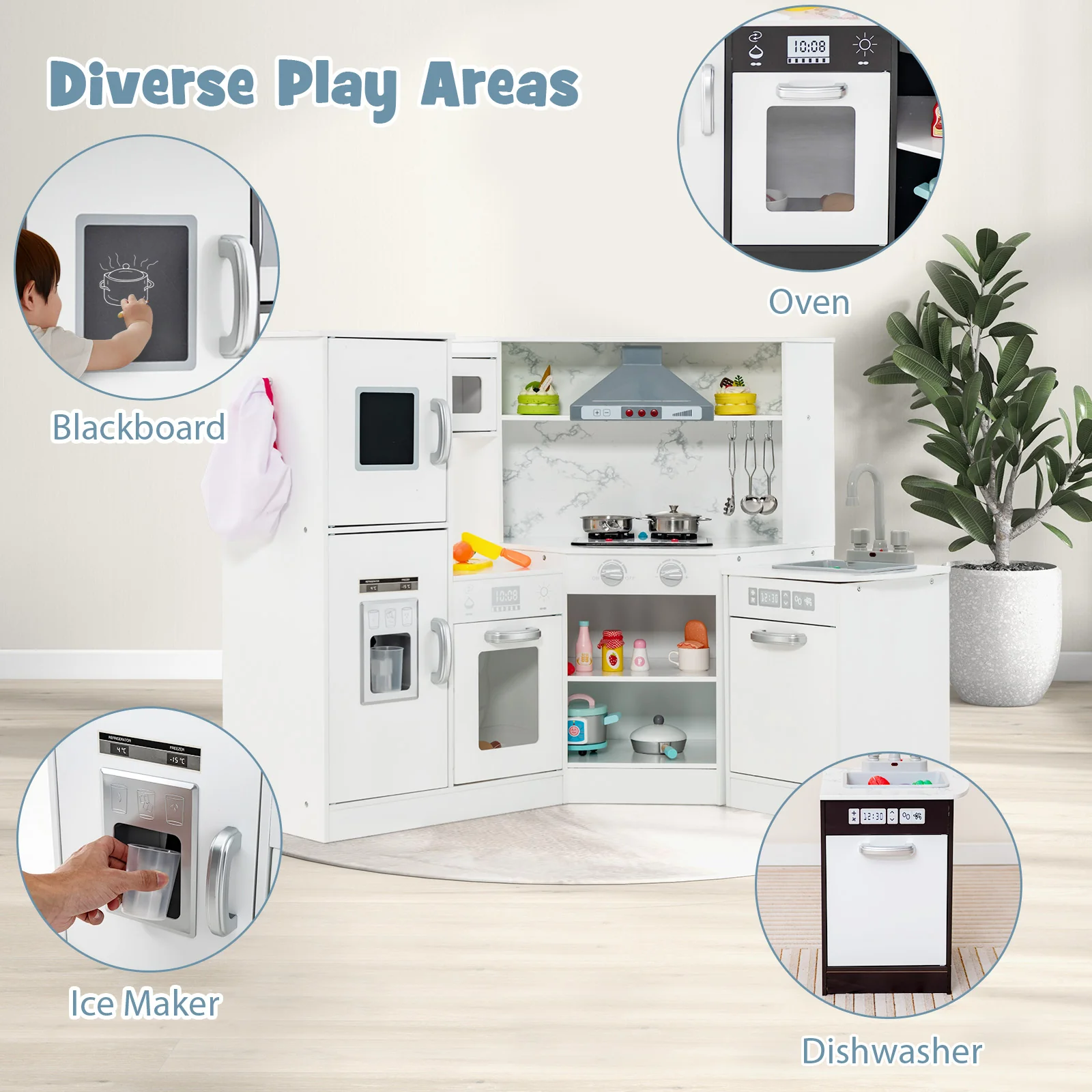 Kids Corner Pretend Kitchen Playset with Separated Washing Basin - Image 15