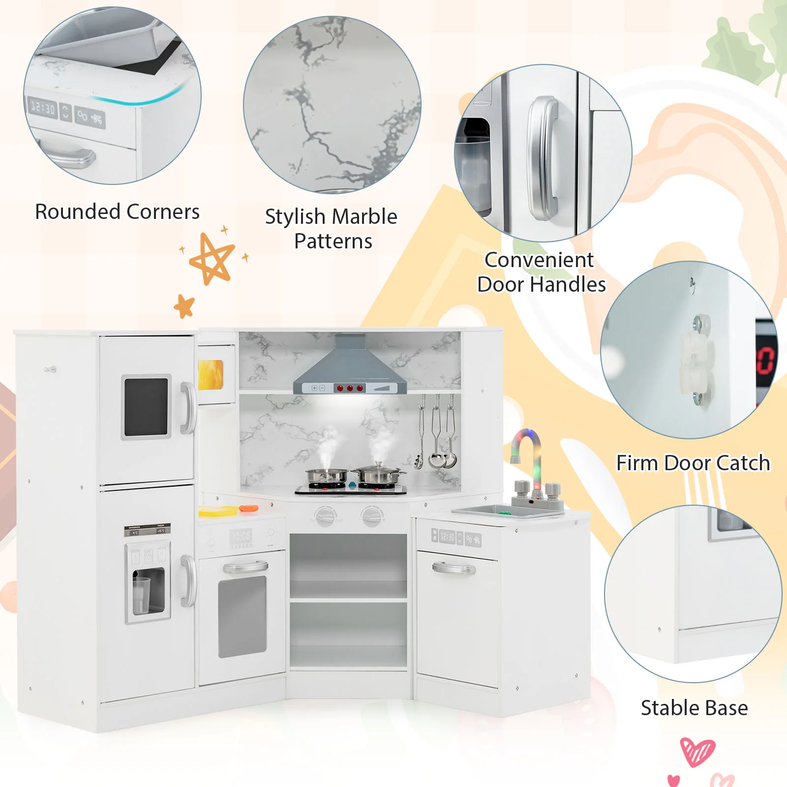 Kids Corner Pretend Kitchen Playset with Separated Washing Basin - Image 16