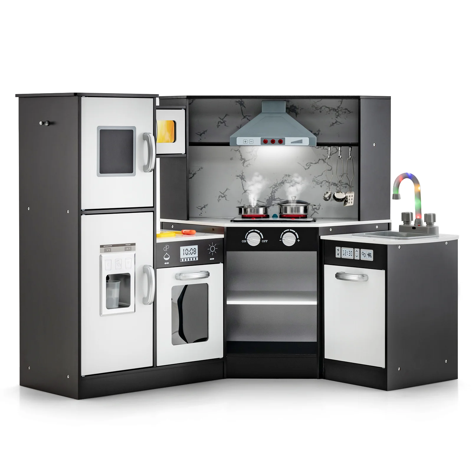 Kids Corner Pretend Kitchen Playset with Separated Washing Basin - Image 2
