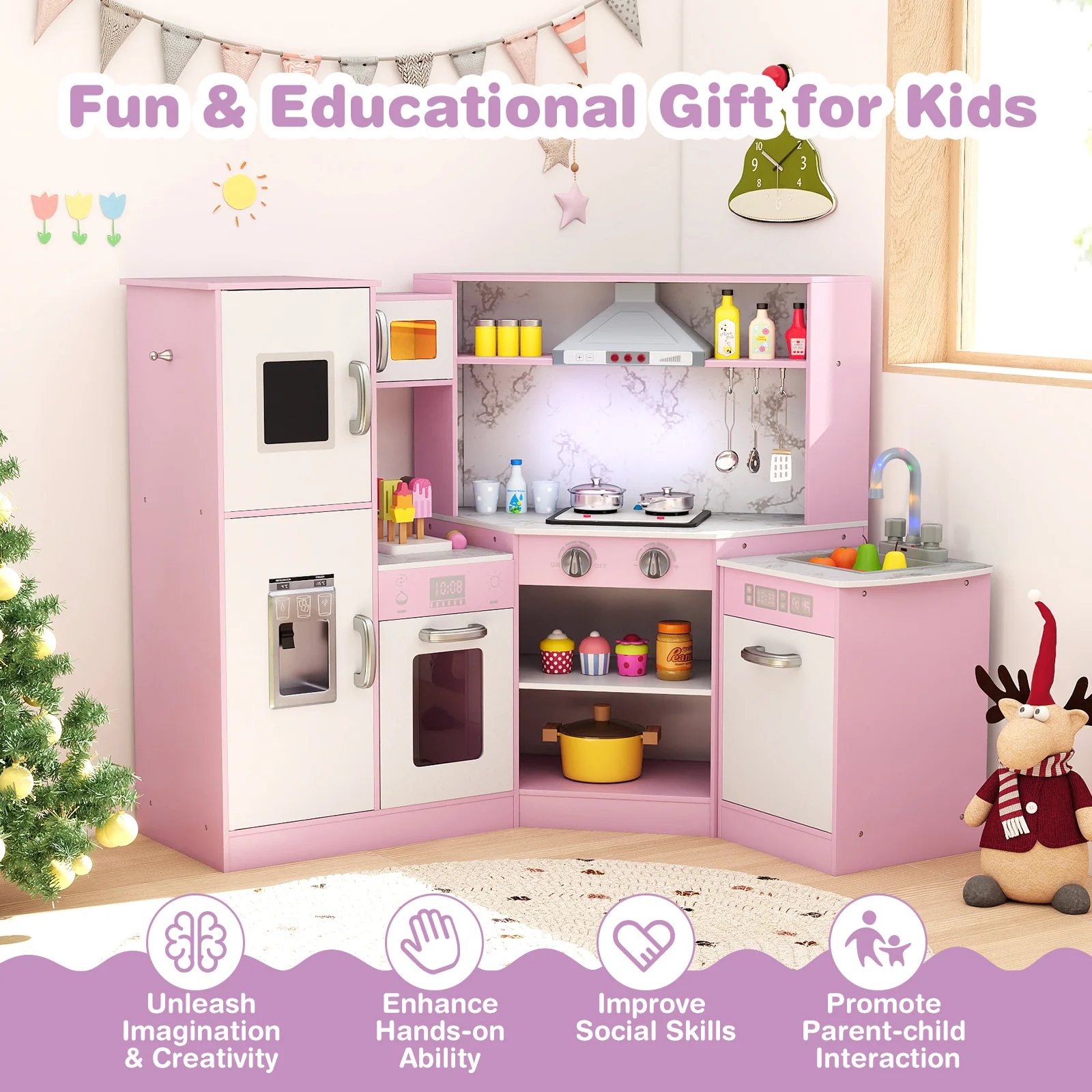 Kids Corner Pretend Kitchen Playset with Separated Washing Basin - Image 22