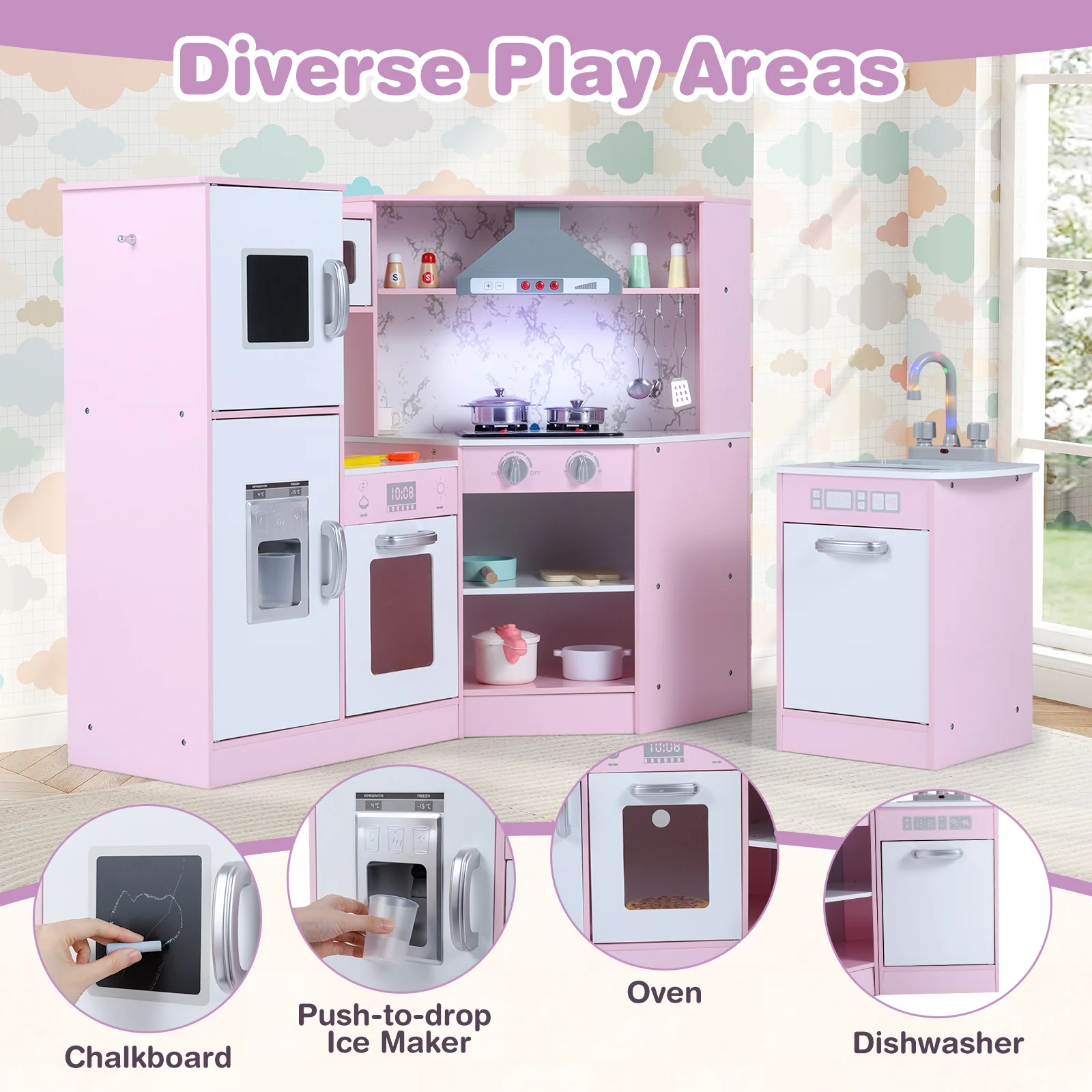 Kids Corner Pretend Kitchen Playset with Separated Washing Basin - Image 24