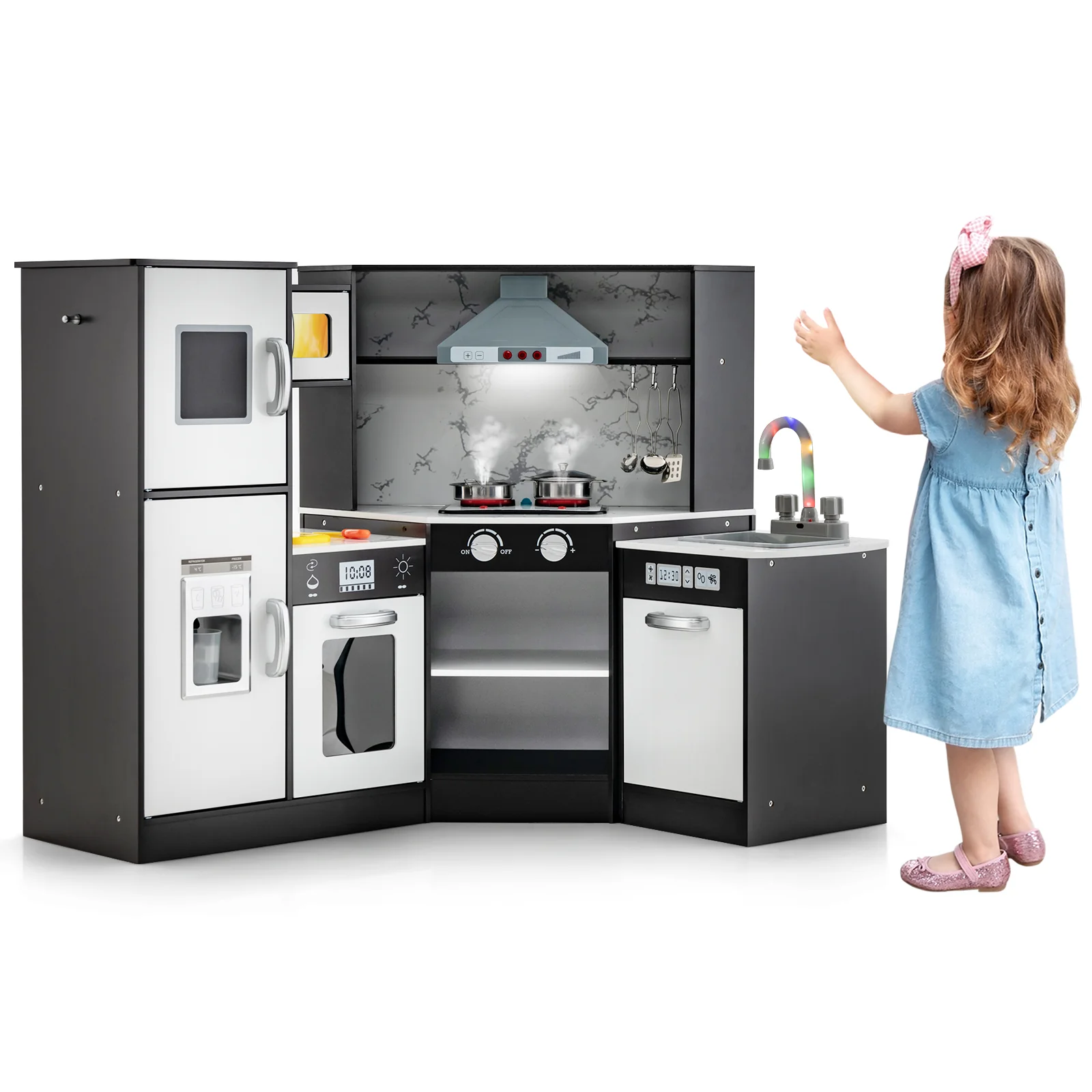 Kids Corner Pretend Kitchen Playset with Separated Washing Basin - Image 3