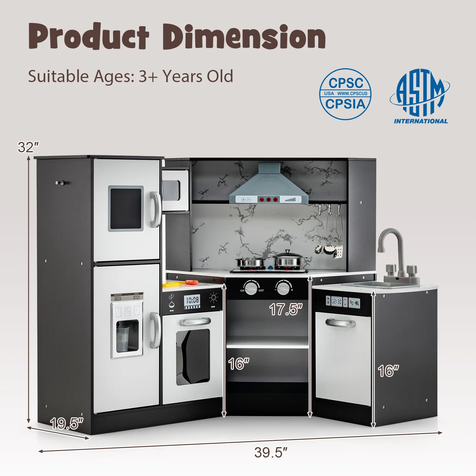 Kids Corner Pretend Kitchen Playset with Separated Washing Basin - Image 4