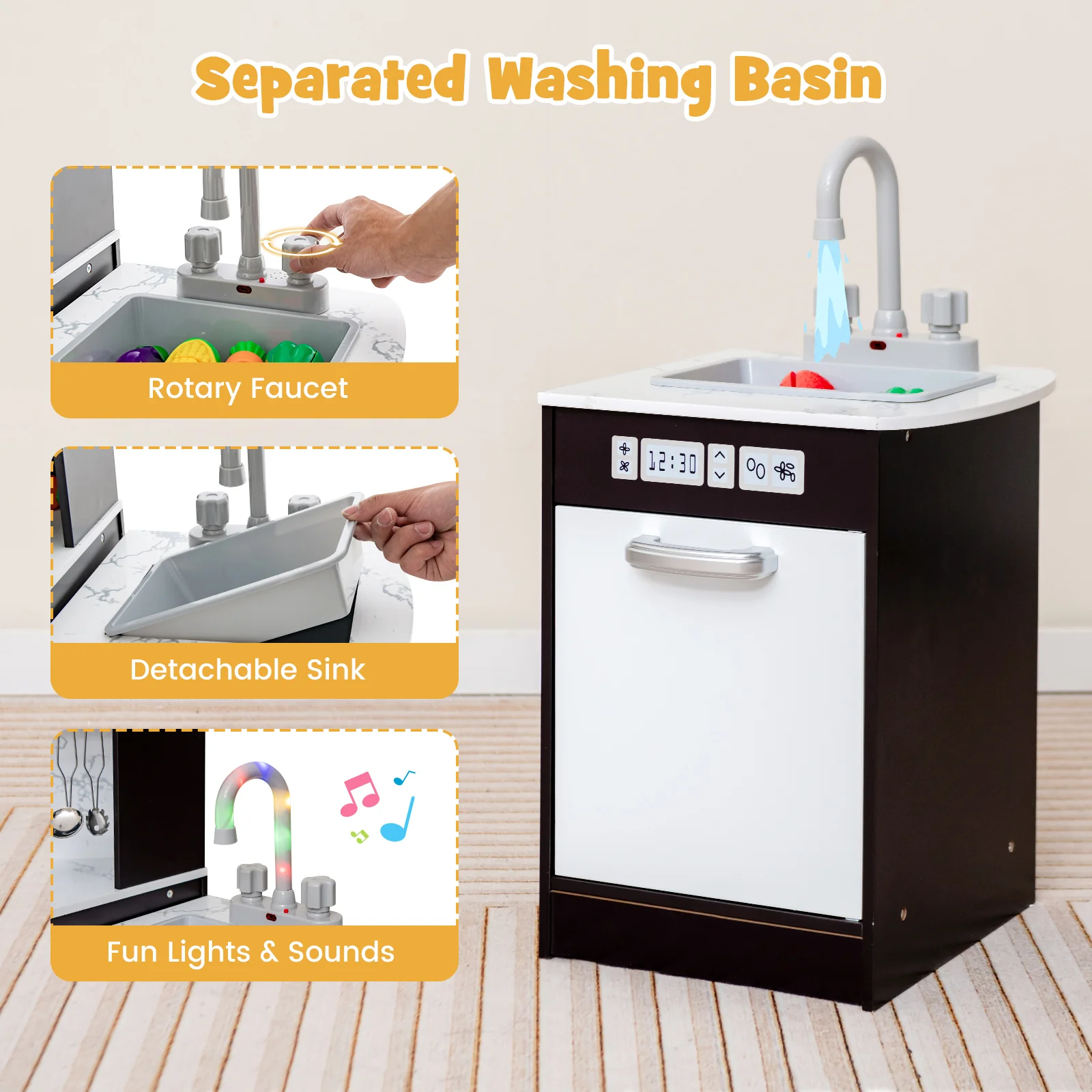 Kids Corner Pretend Kitchen Playset with Separated Washing Basin - Image 5