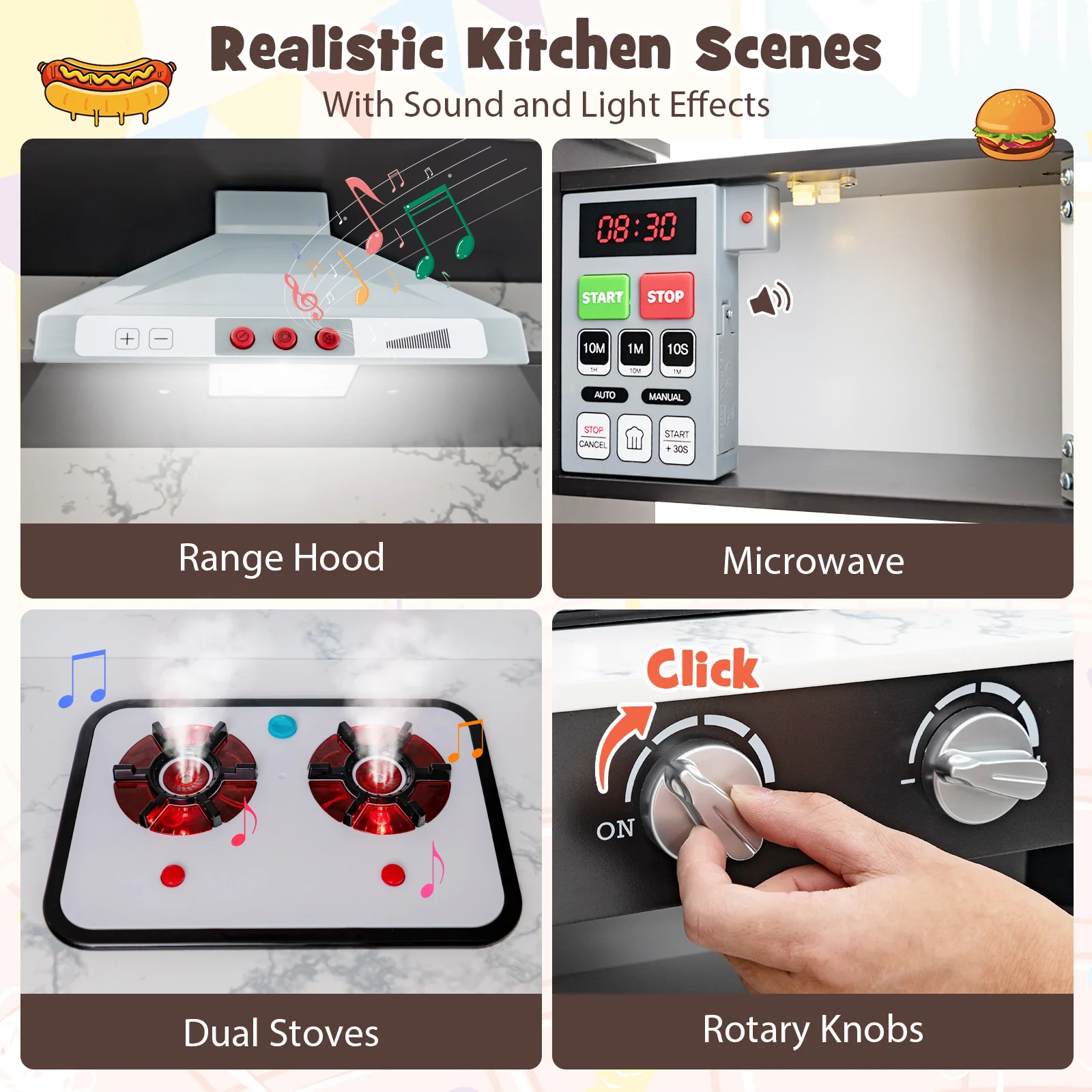 Kids Corner Pretend Kitchen Playset with Separated Washing Basin - Image 6