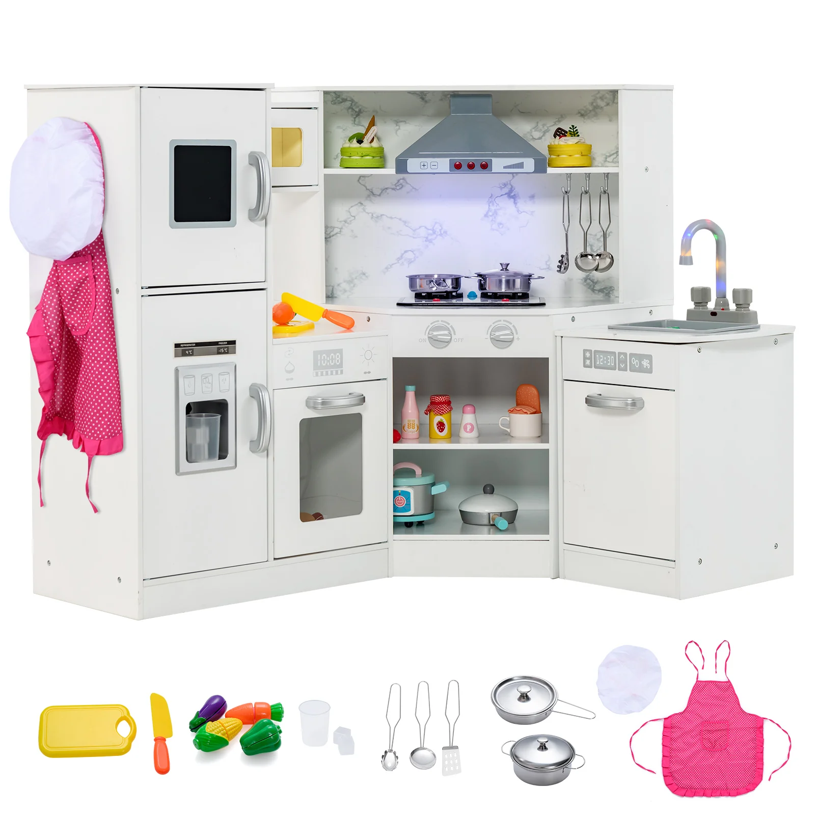 Kids Corner Pretend Kitchen Playset with Separated Washing Basin - Image 9