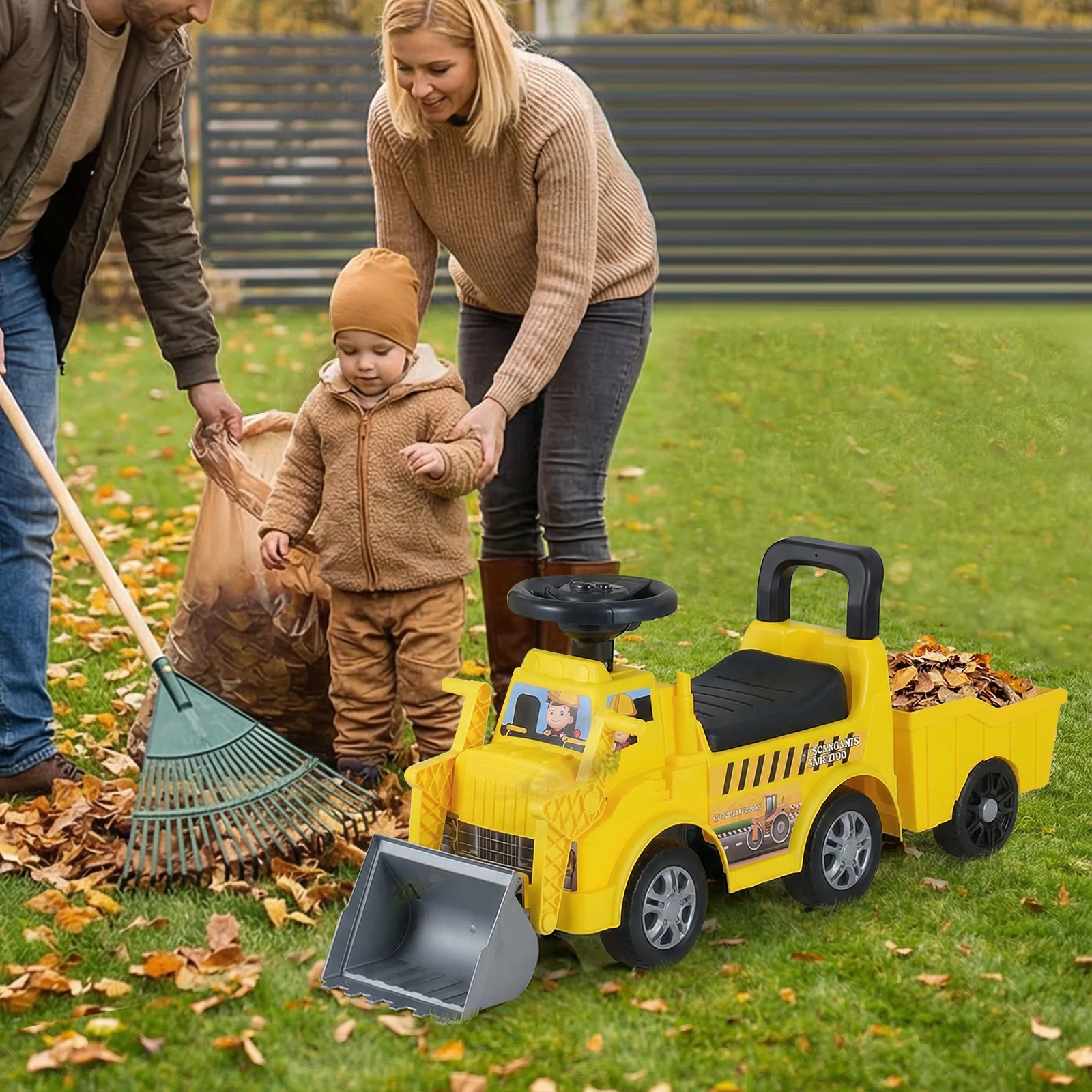 Kids Digger Ride on Truck with Shovel and Under-Seat Compartment - Image 2