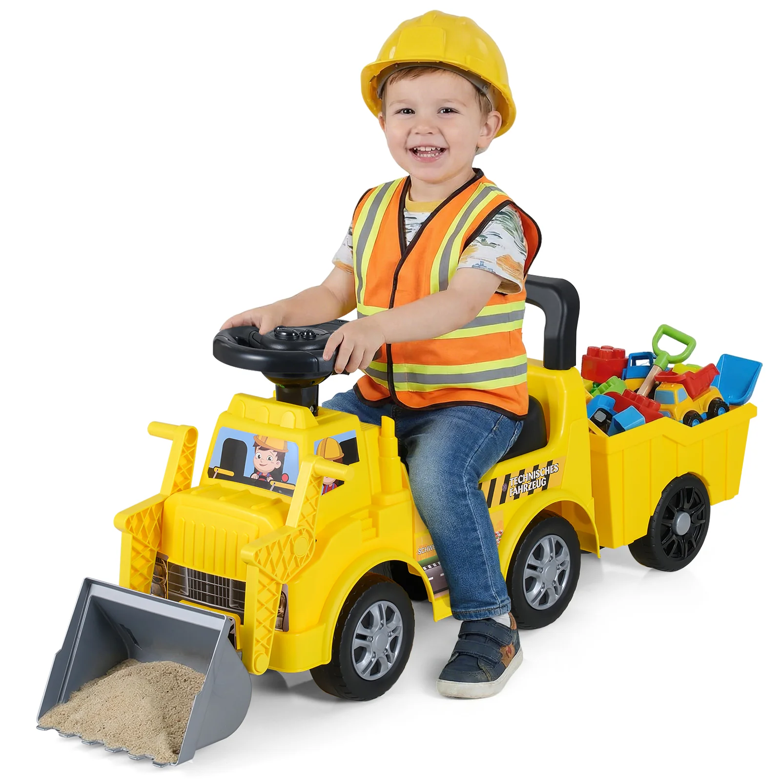 Kids Digger Ride on Truck with Shovel and Under-Seat Compartment - Image 4