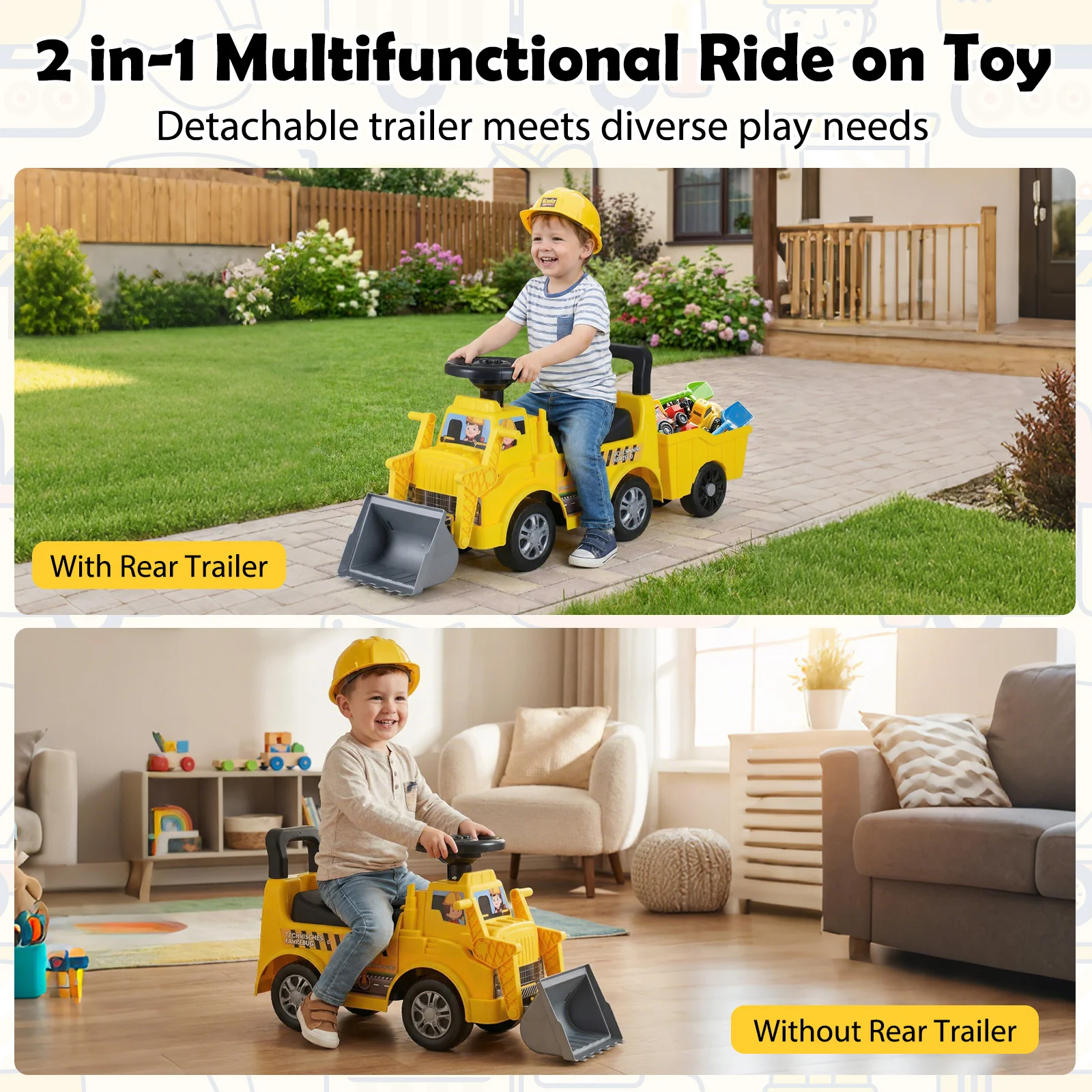 Kids Digger Ride on Truck with Shovel and Under-Seat Compartment - Image 8
