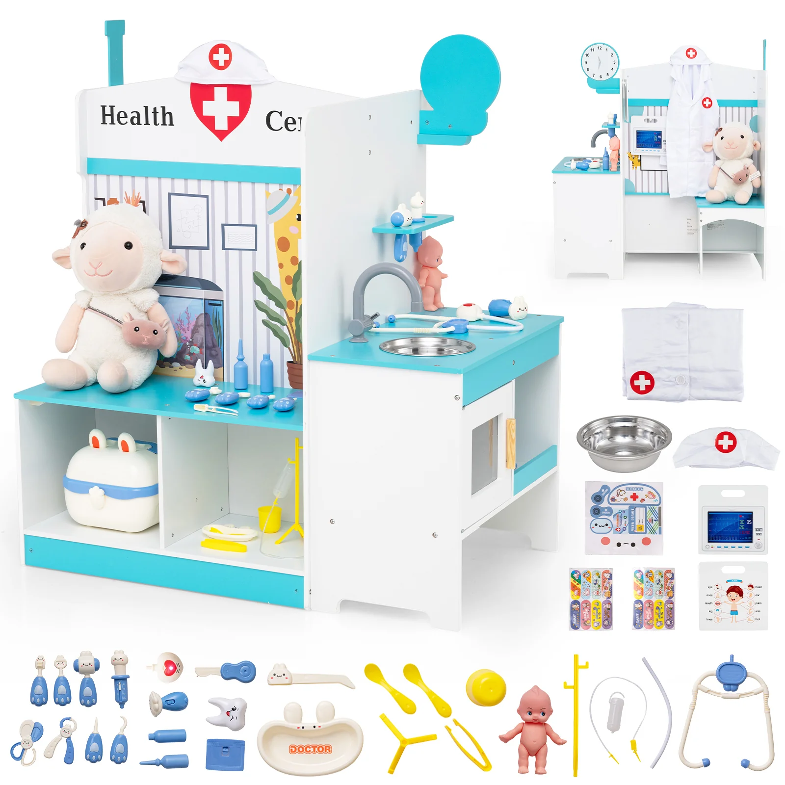 Kids Doctor Play Set with Adjustable Height Bar - Image 12