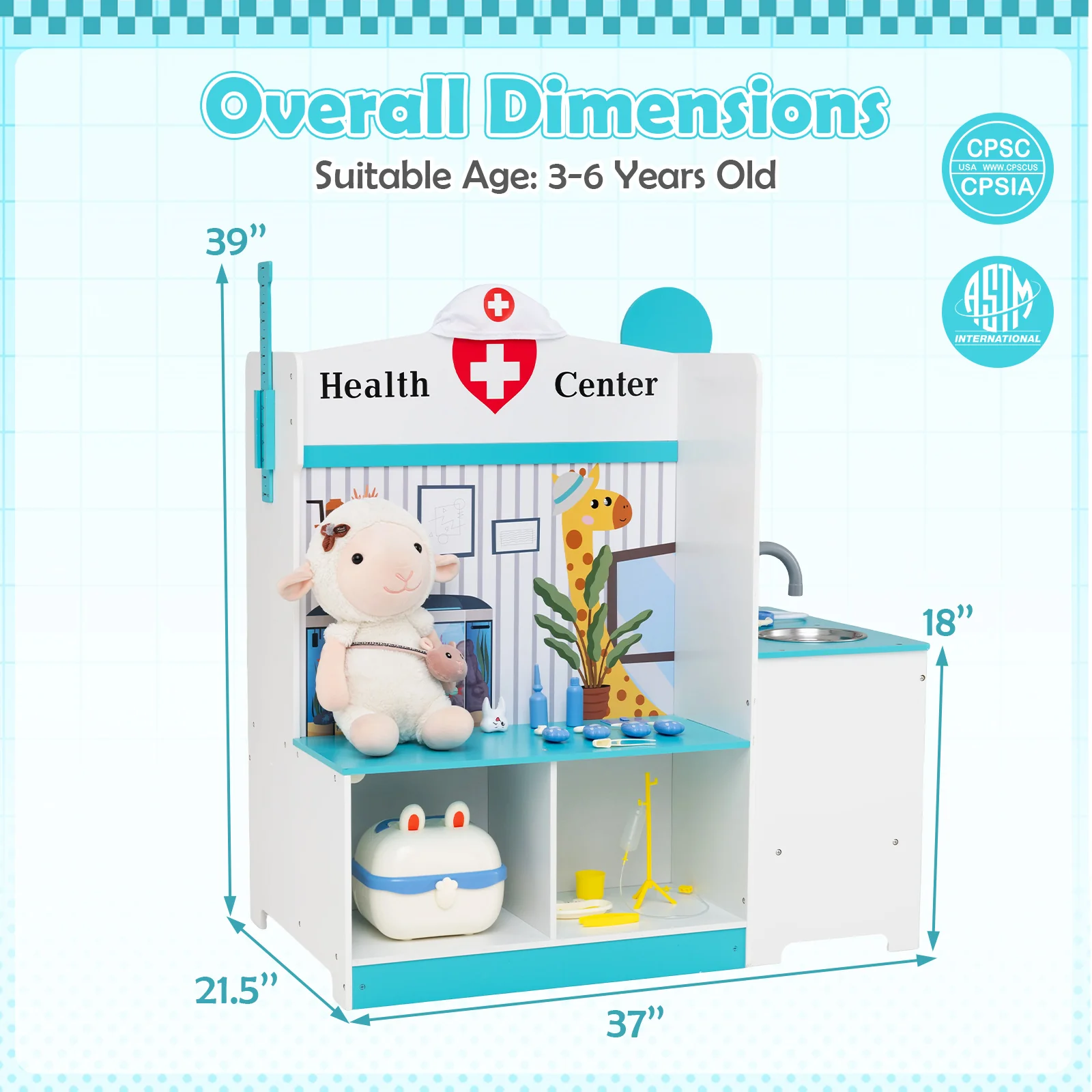 Kids Doctor Play Set with Adjustable Height Bar - Image 13