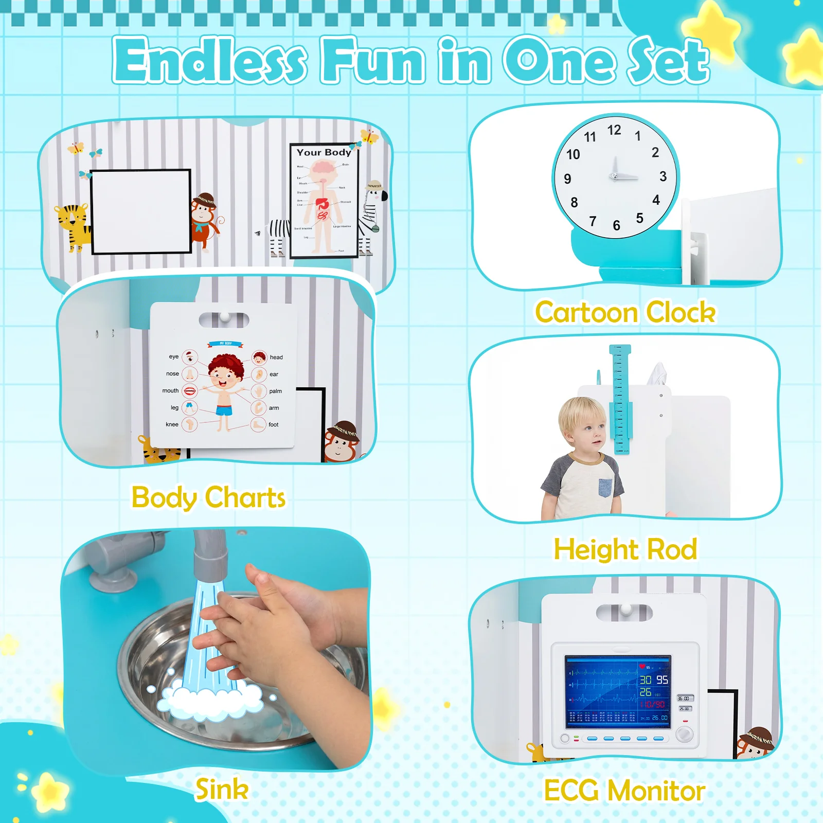 Kids Doctor Play Set with Adjustable Height Bar - Image 15