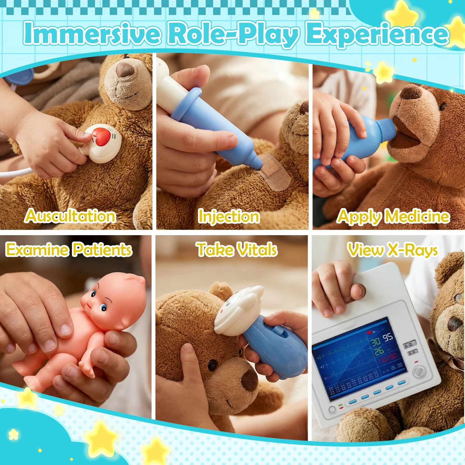 Kids Doctor Play Set with Adjustable Height Bar - Image 16