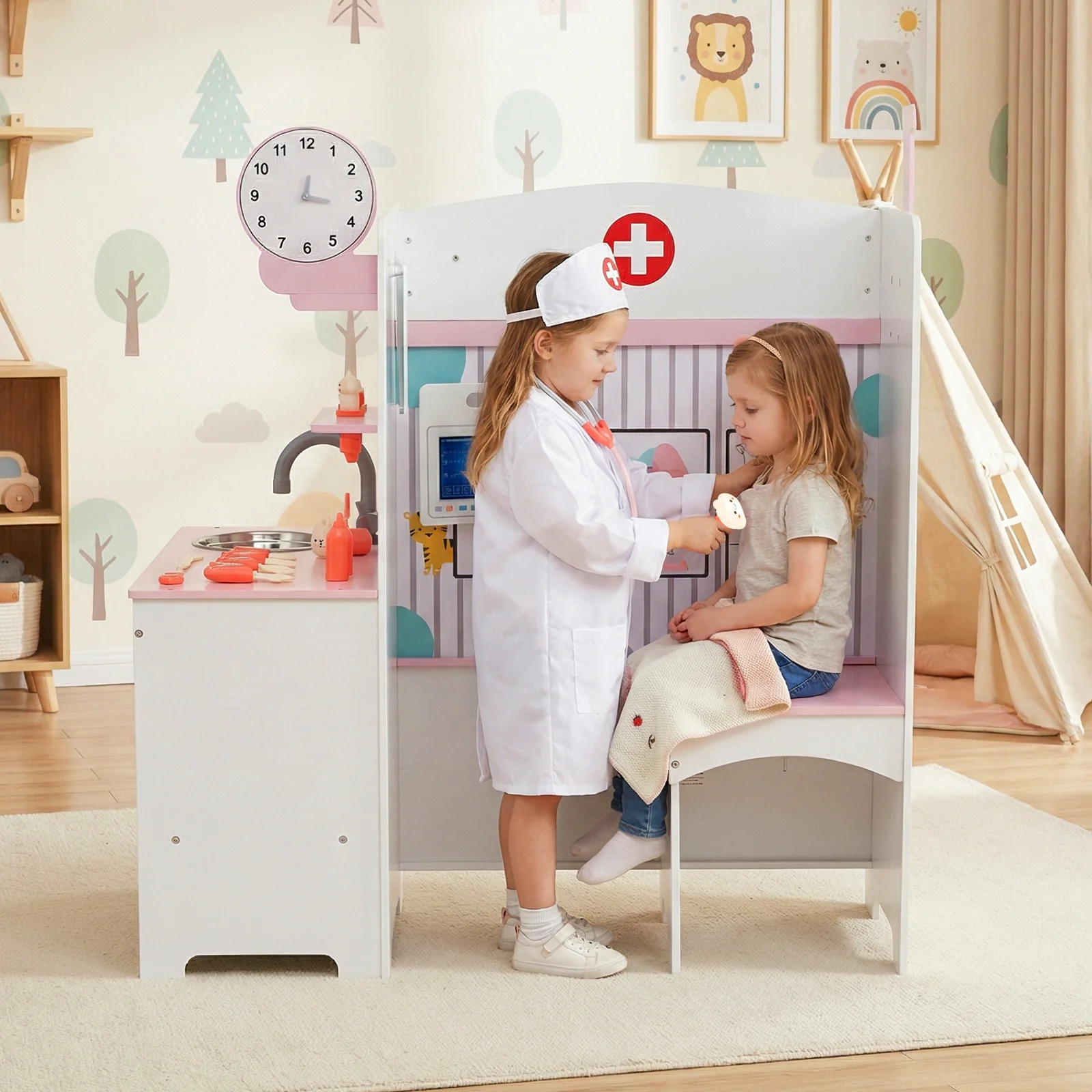 Kids Doctor Play Set with Adjustable Height Bar - Image 2