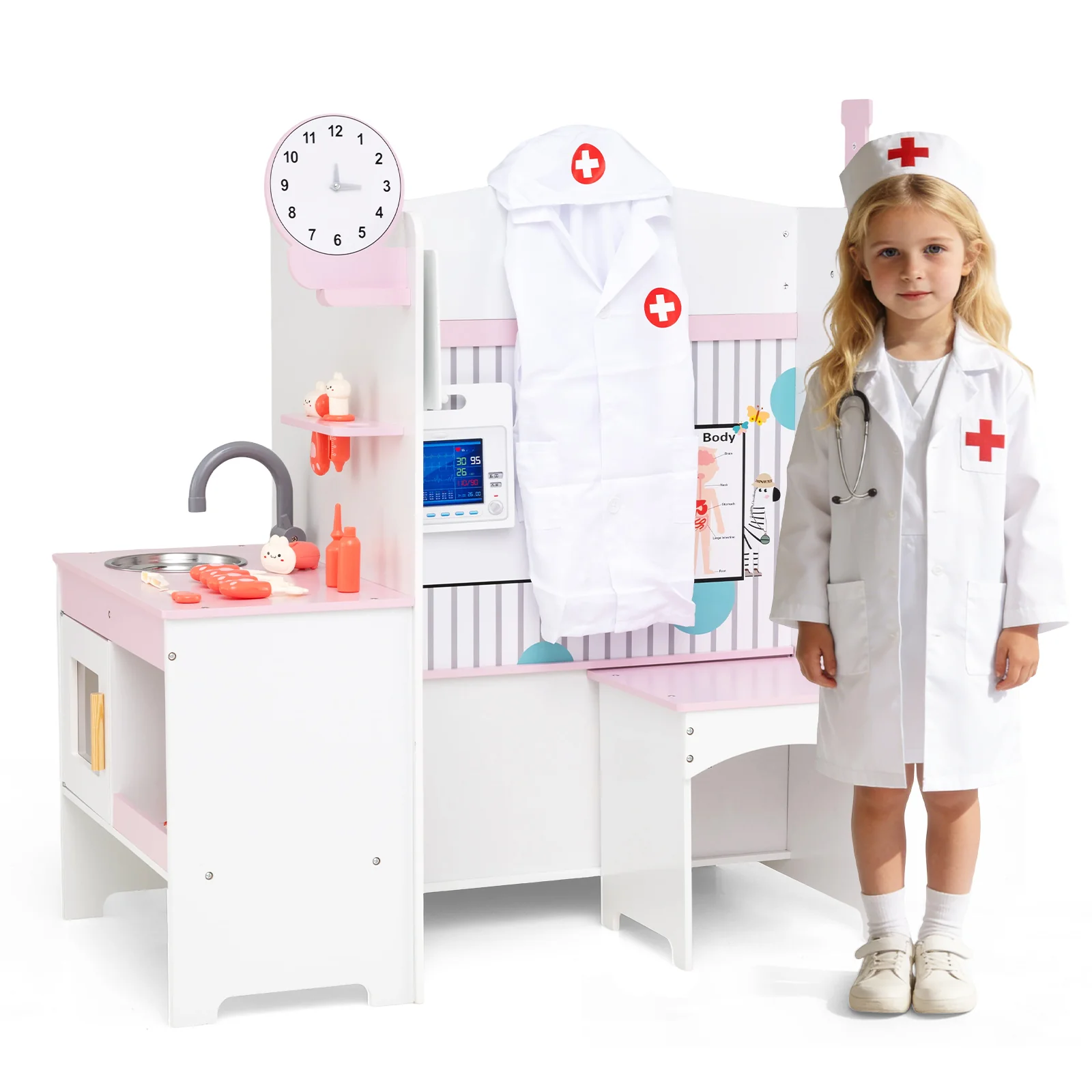 Kids Doctor Play Set with Adjustable Height Bar - Image 3