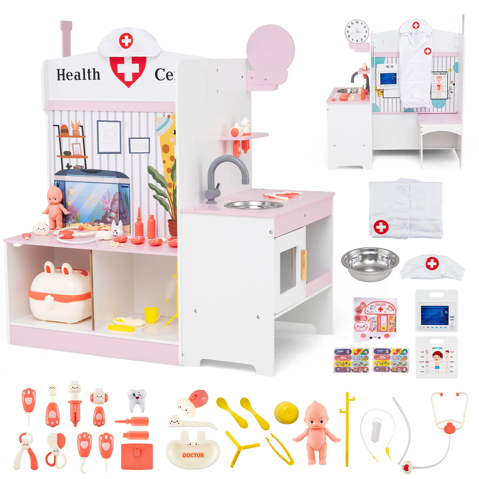 Kids Doctor Play Set with Adjustable Height Bar - Image 4