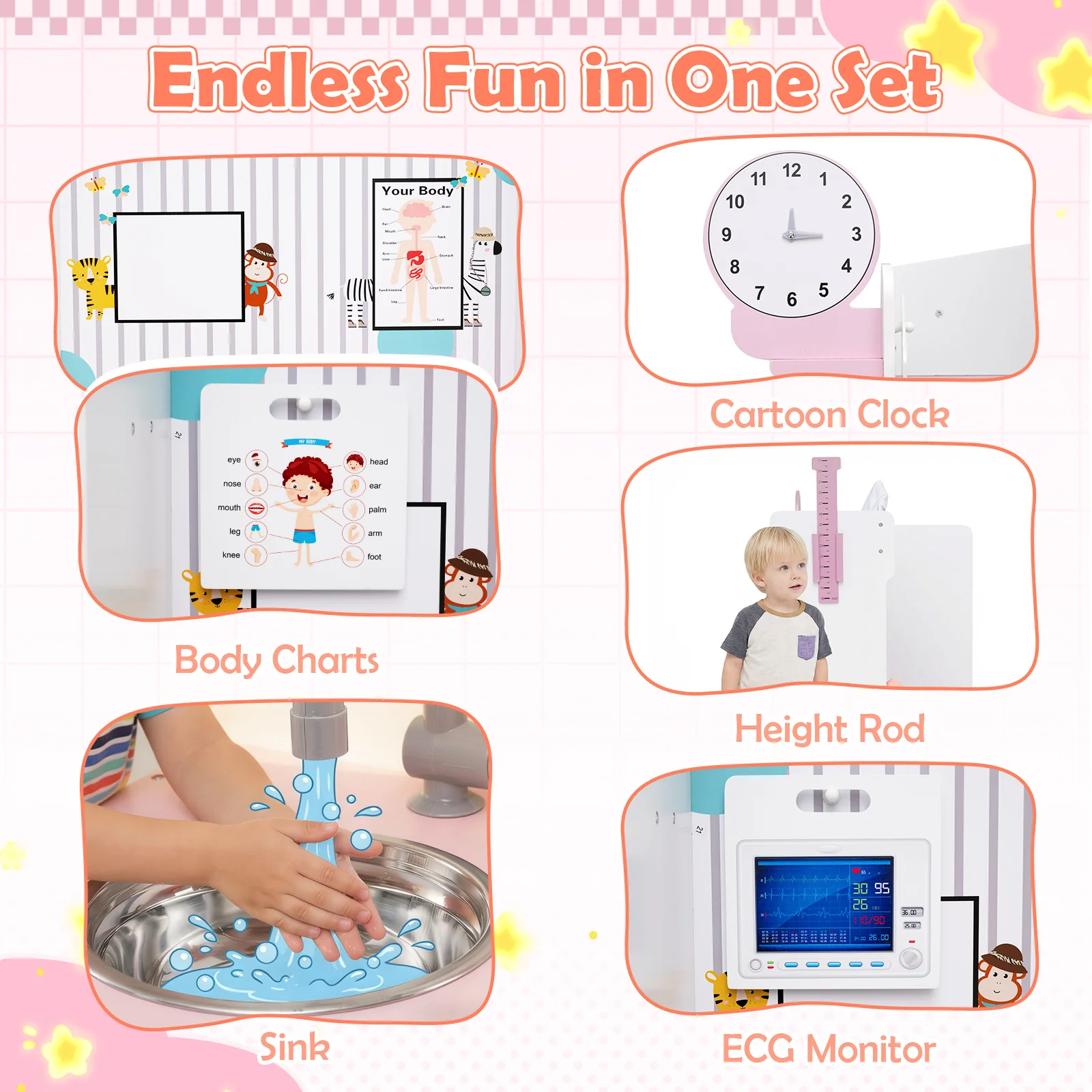 Kids Doctor Play Set with Adjustable Height Bar - Image 7