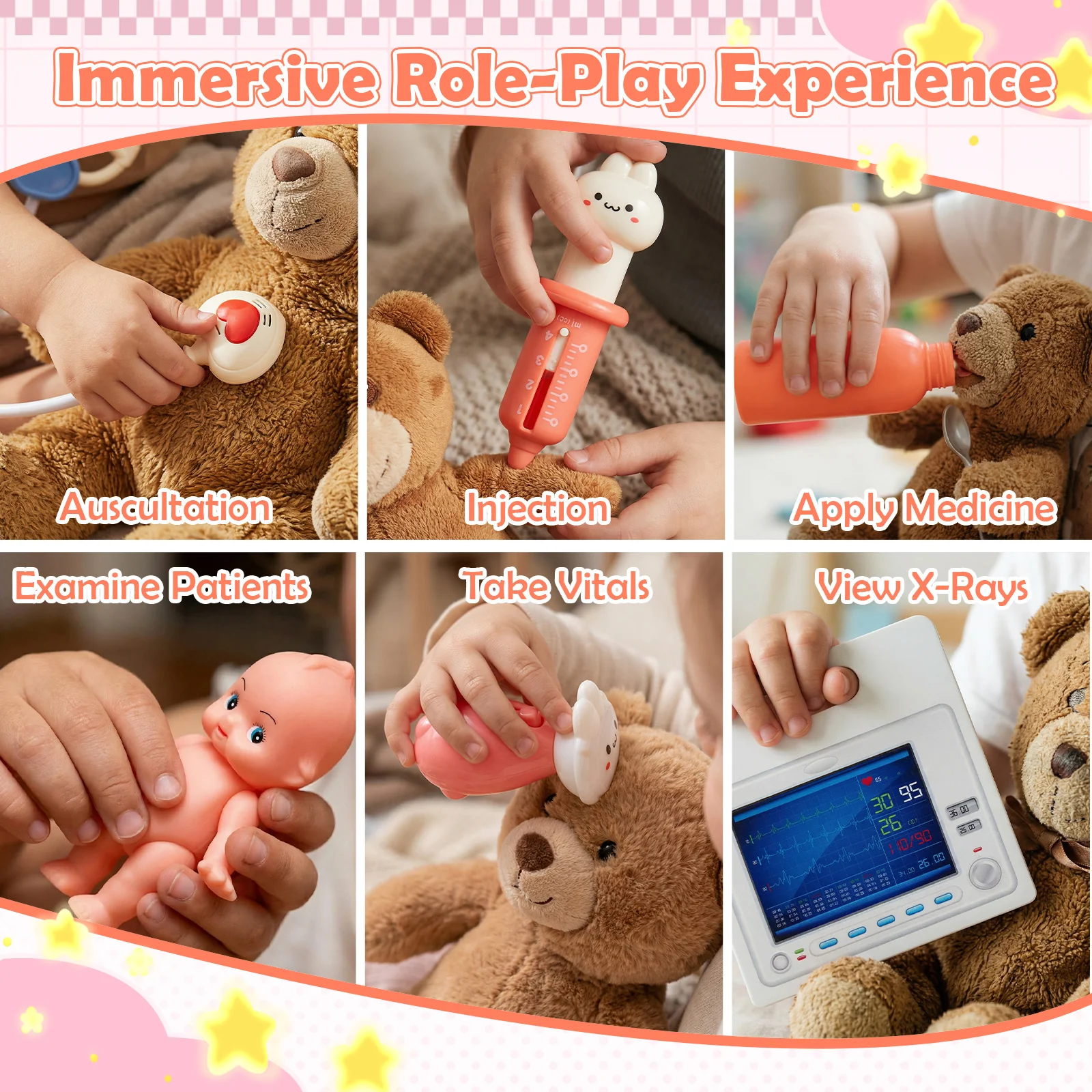 Kids Doctor Play Set with Adjustable Height Bar - Image 8