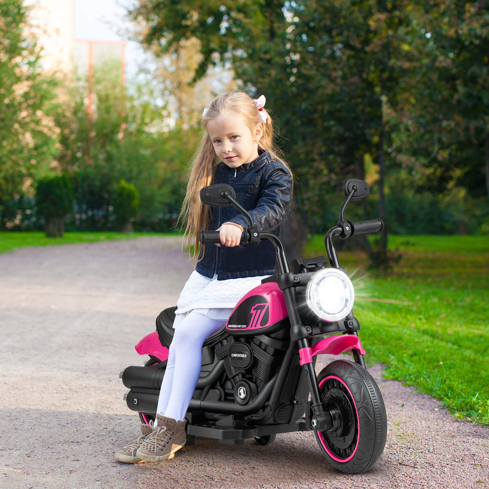 Kids Electric Motorcycle with Training Wheels and LED Headlights - Image 10
