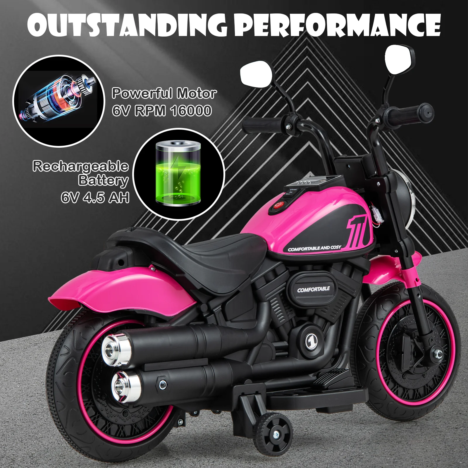 Kids Electric Motorcycle with Training Wheels and LED Headlights - Image 16