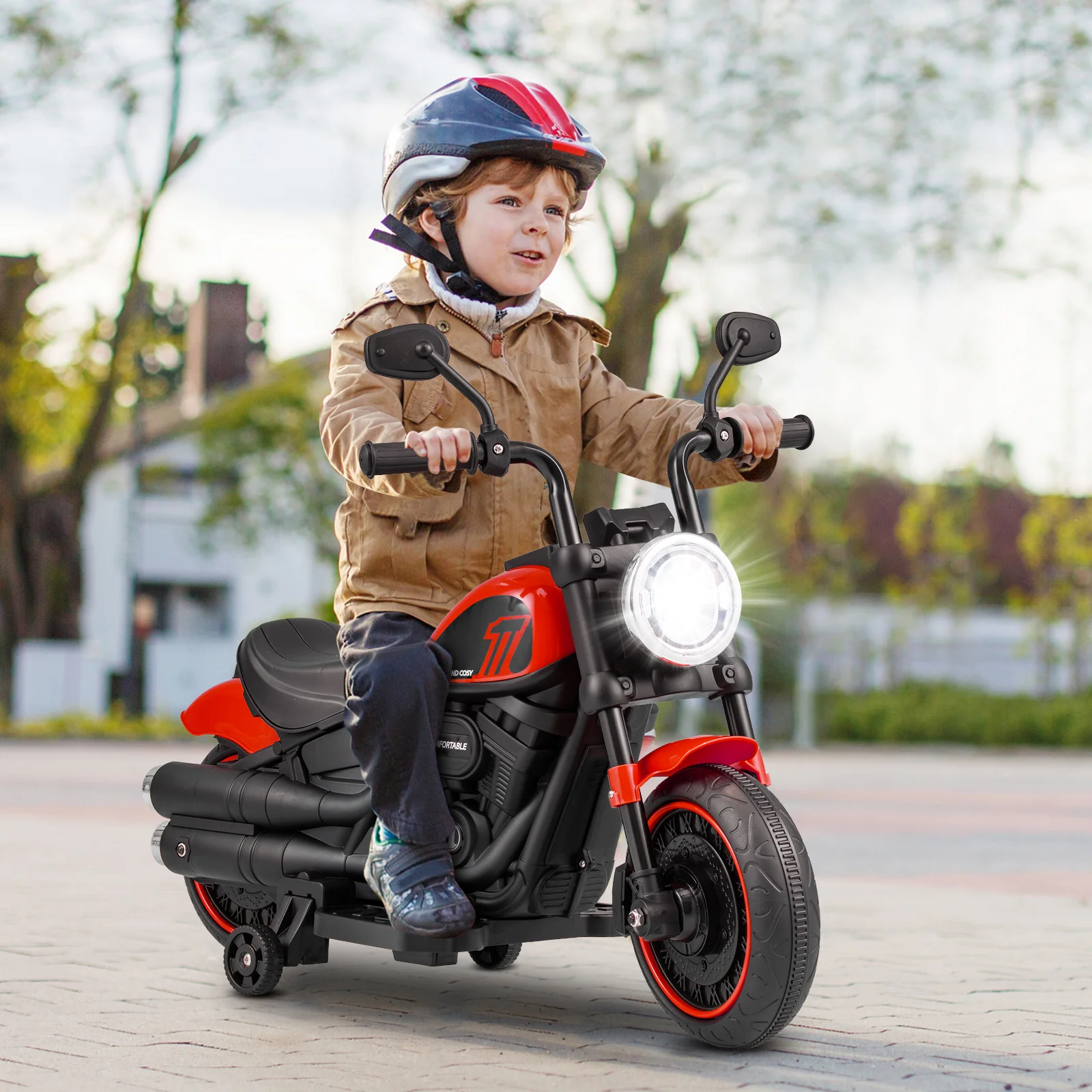 Kids Electric Motorcycle with Training Wheels and LED Headlights - Image 17