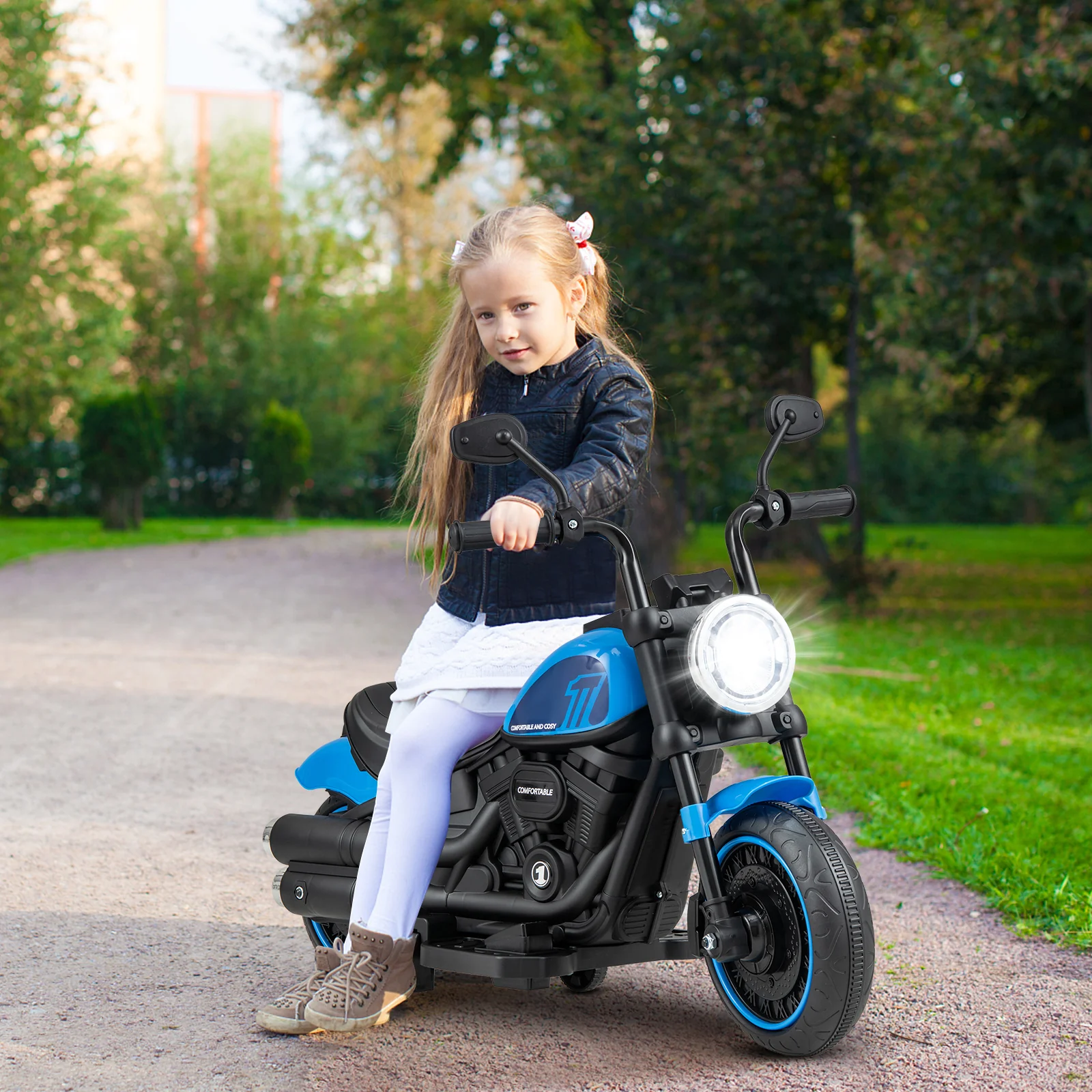Kids Electric Motorcycle with Training Wheels and LED Headlights - Image 2