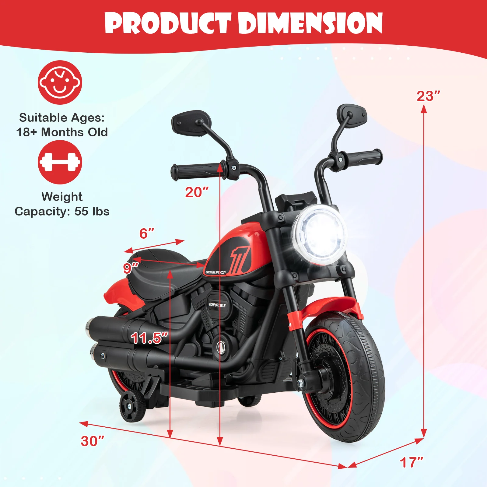 Kids Electric Motorcycle with Training Wheels and LED Headlights - Image 20