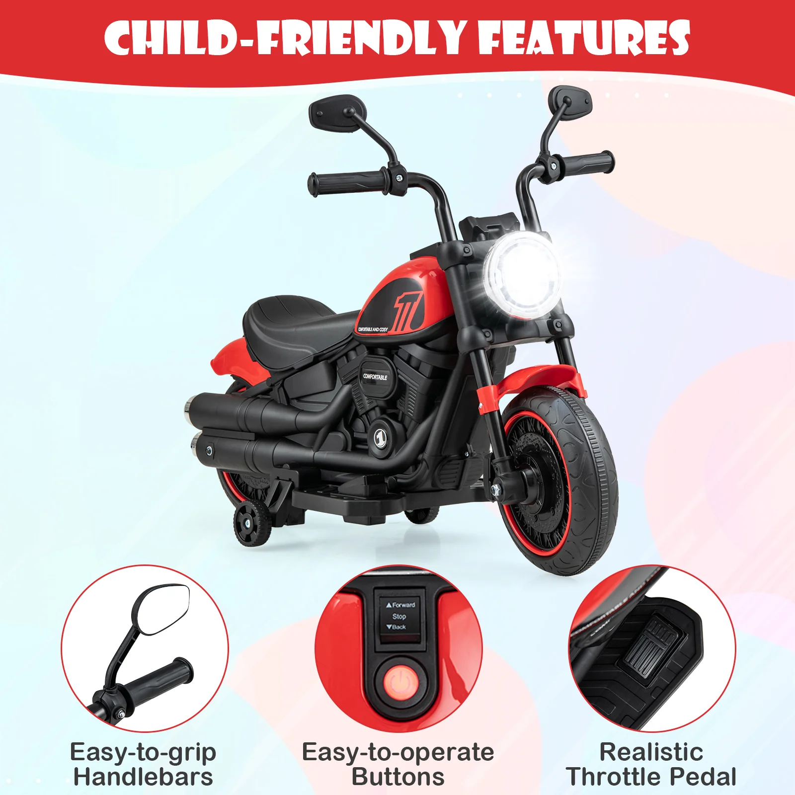 Kids Electric Motorcycle with Training Wheels and LED Headlights - Image 22