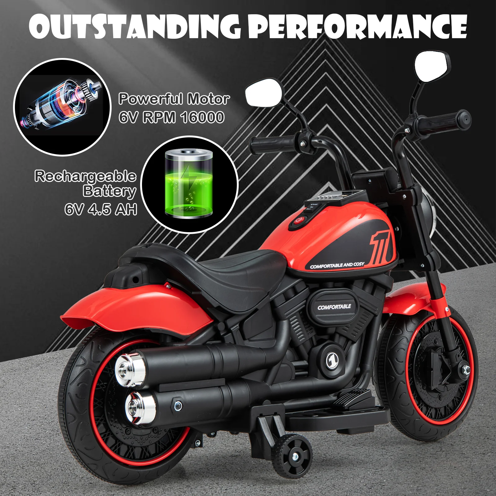 Kids Electric Motorcycle with Training Wheels and LED Headlights - Image 24