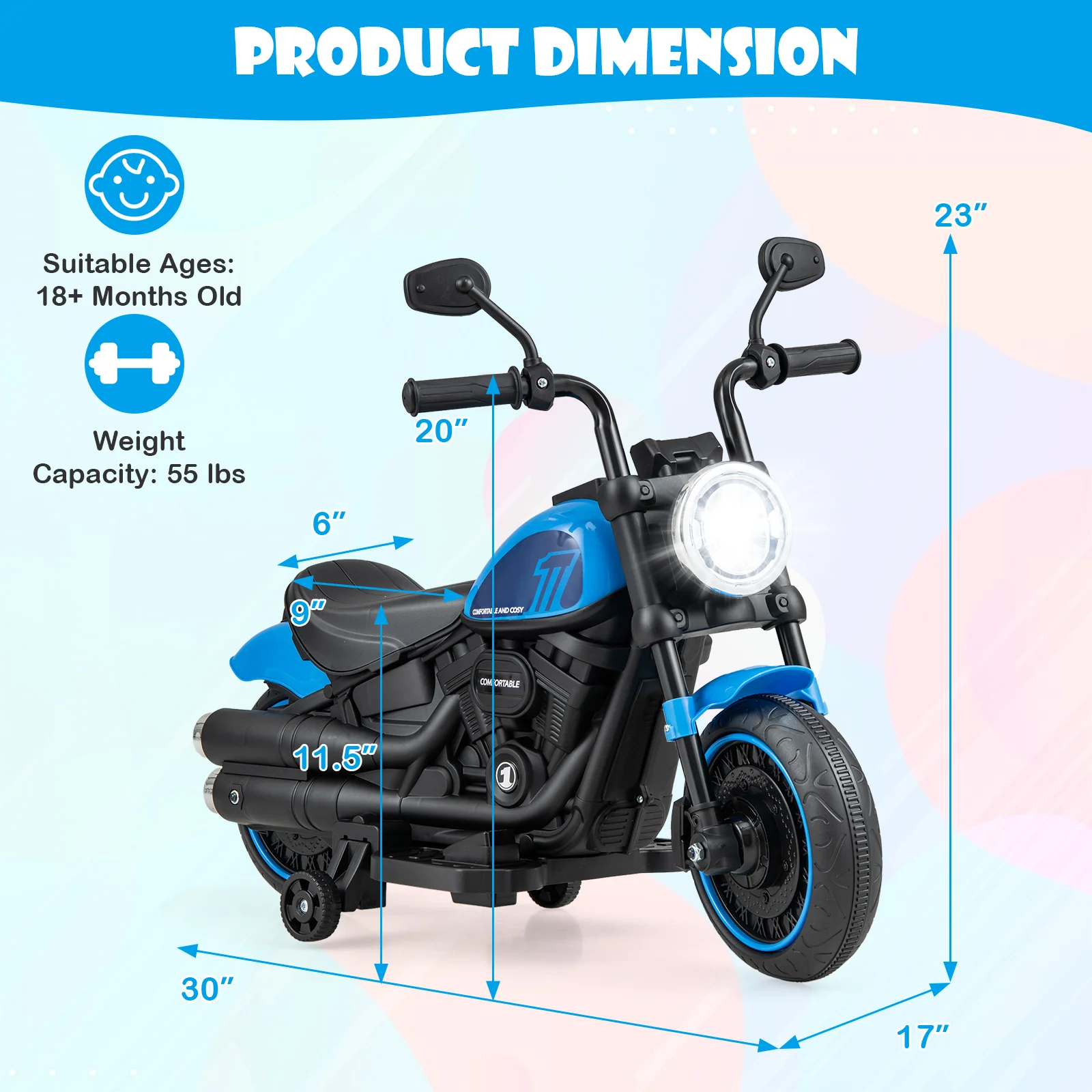 Kids Electric Motorcycle with Training Wheels and LED Headlights - Image 4