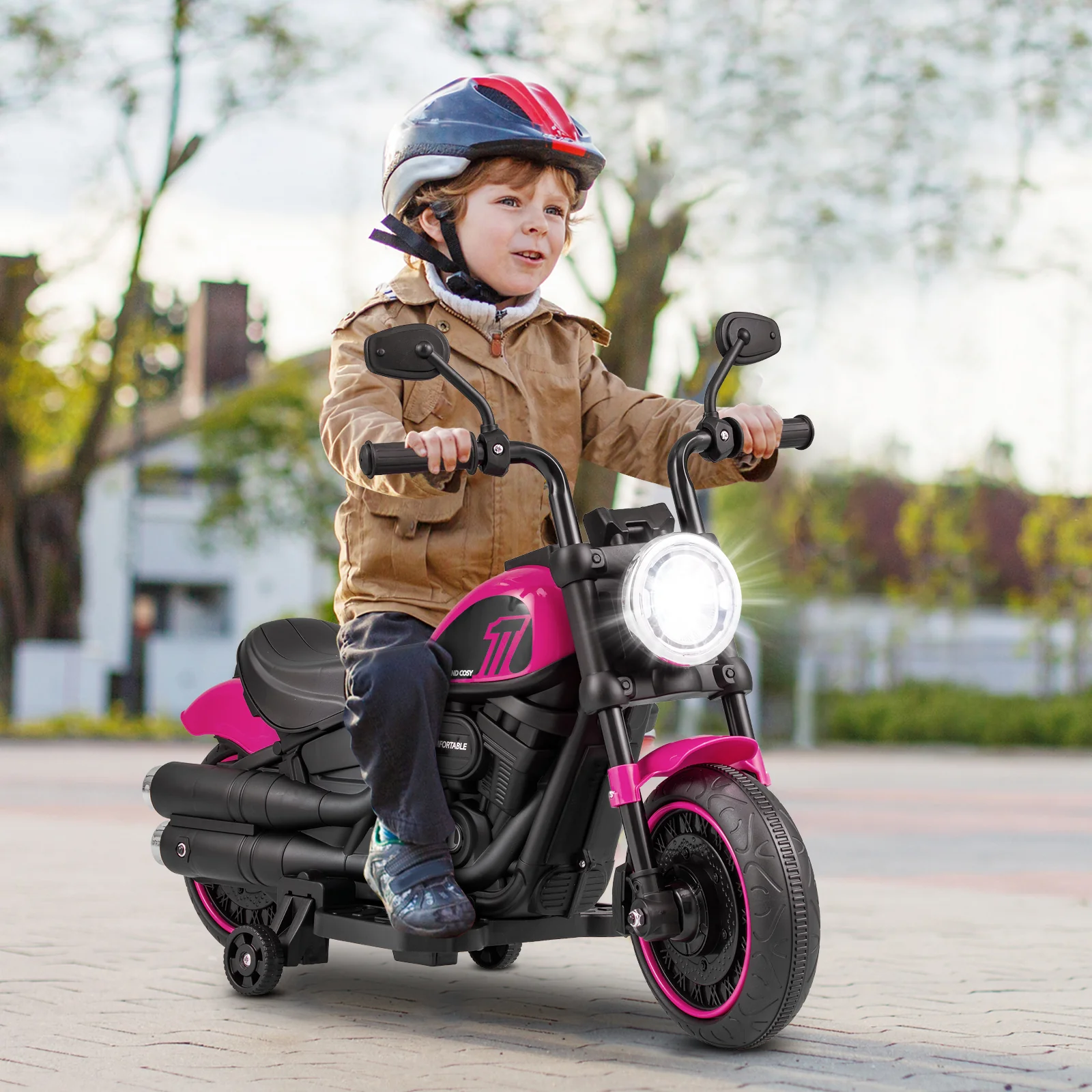 Kids Electric Motorcycle with Training Wheels and LED Headlights - Image 9